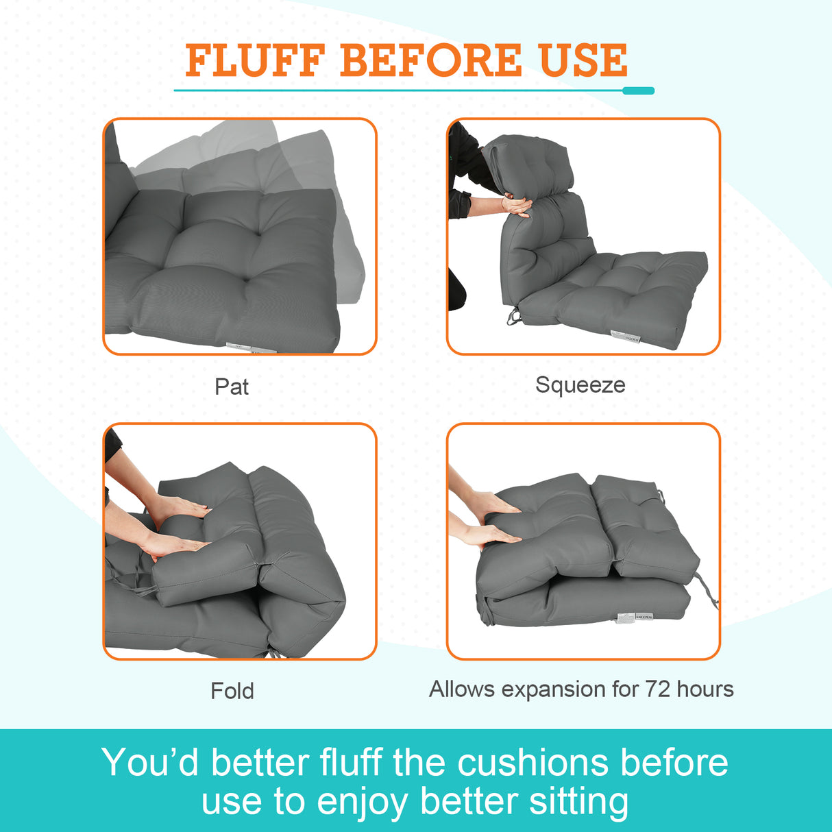 Tufted Outdoor/Indoor High Back Patio Chair Cushion, 2 Pack, 46'' x 22''