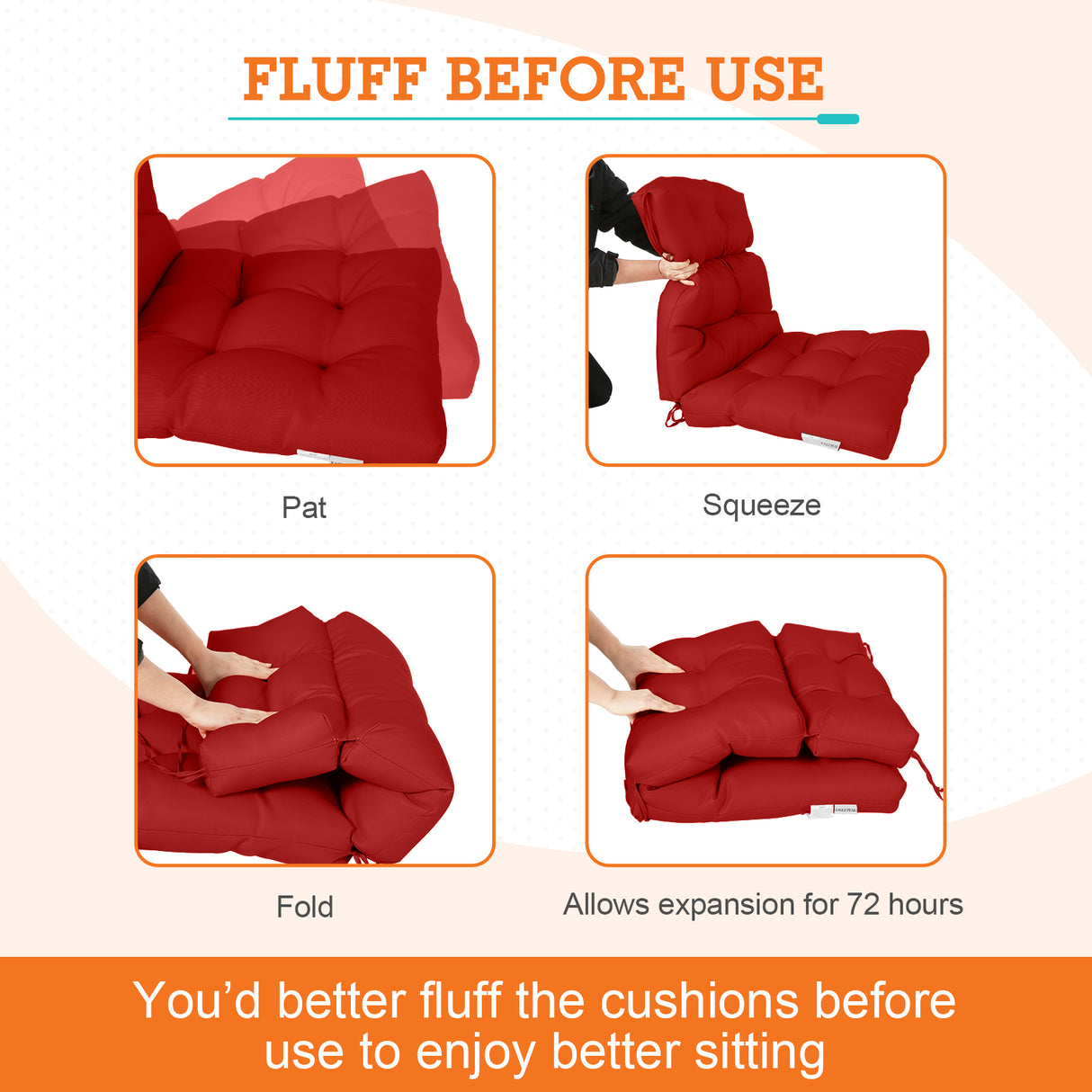 Tufted Outdoor/Indoor High Back Patio Chair Cushion, 2 Pack, 46'' x 22''