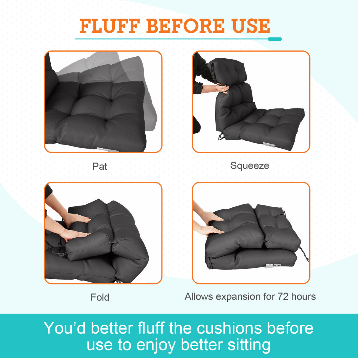 Tufted Outdoor/Indoor High Back Patio Chair Cushion, 2 Pack, 46'' x 22''