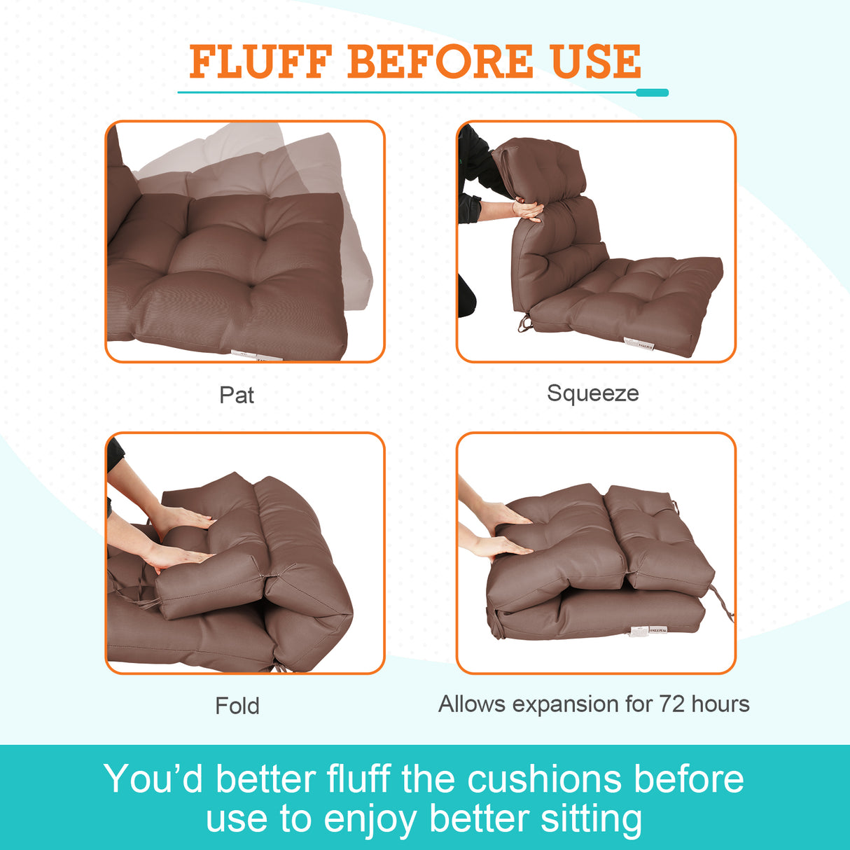 Tufted Outdoor/Indoor High Back Patio Chair Cushion, 2 Pack, 46'' x 22''