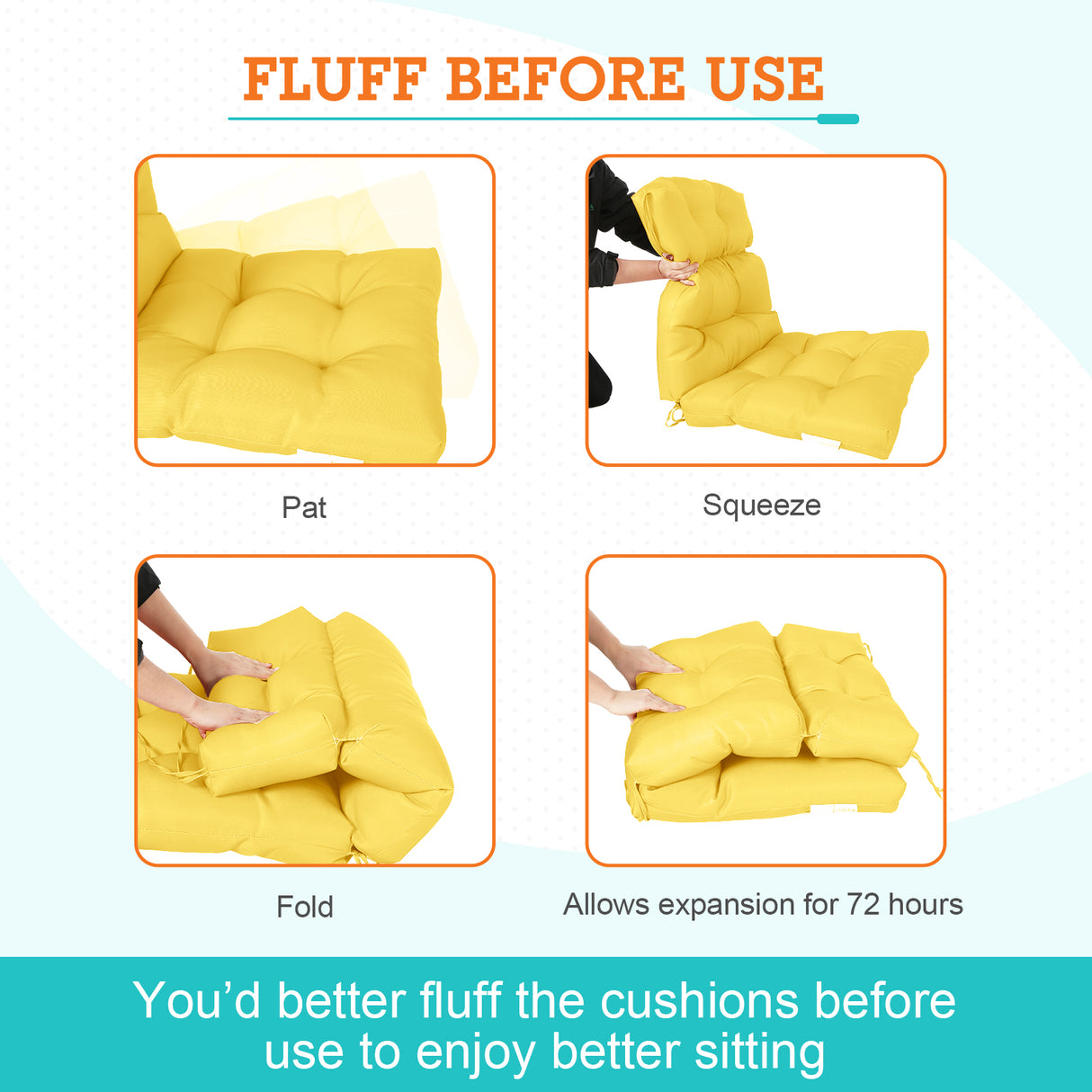 Tufted Outdoor/Indoor High Back Patio Chair Cushion, 2 Pack, 46'' x 22''