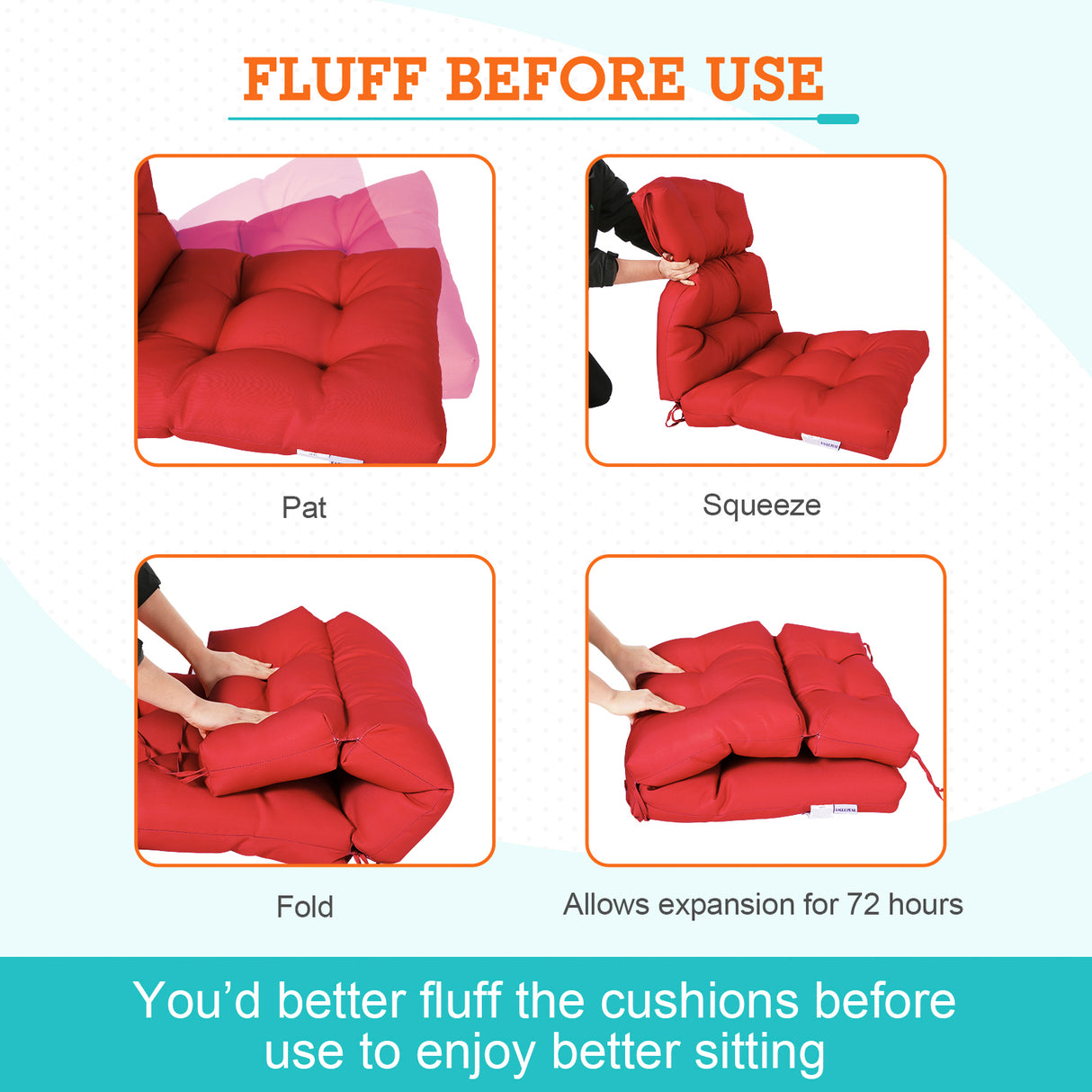 Tufted Outdoor/Indoor High Back Patio Chair Cushion, 2 Pack, 46'' x 22''