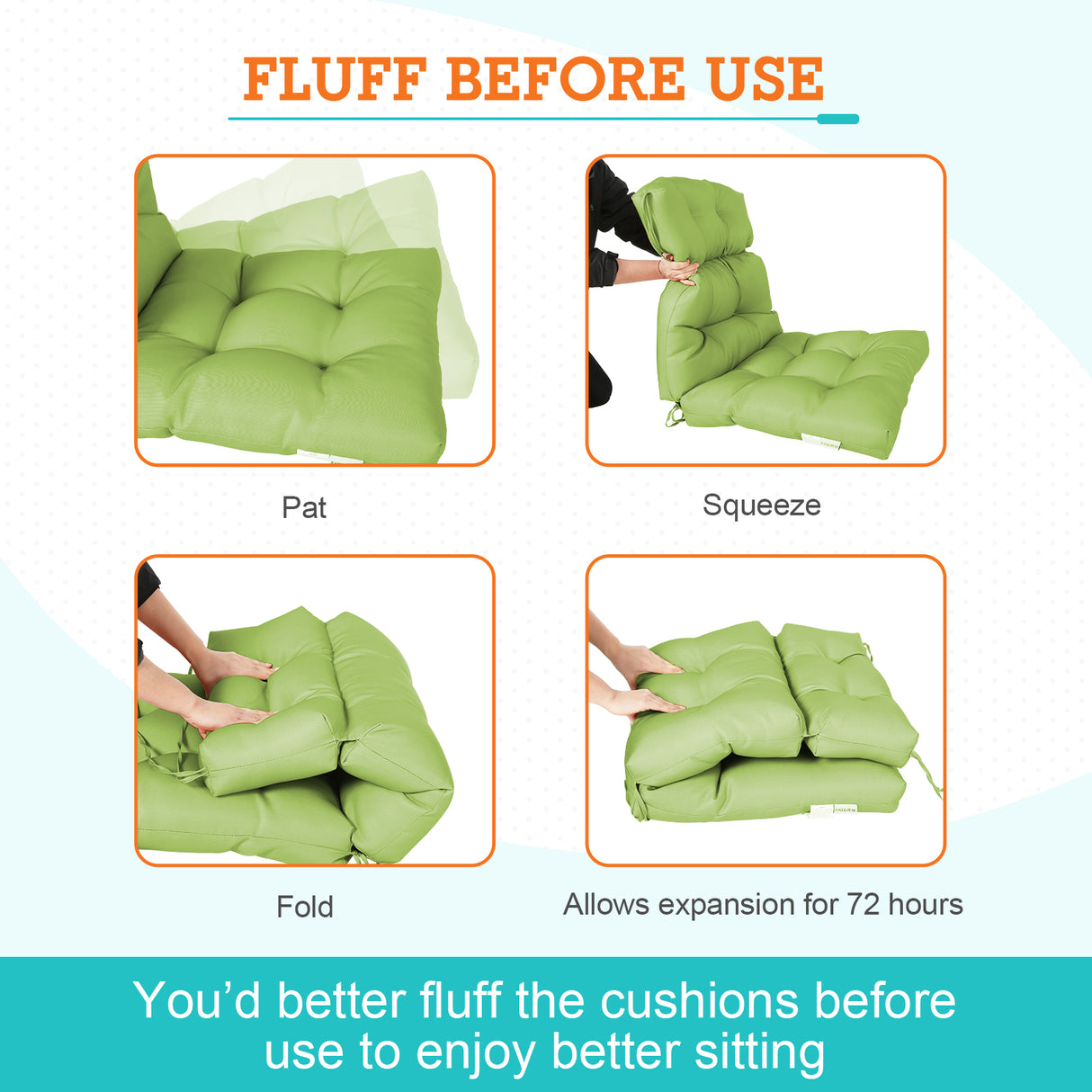 Tufted Outdoor/Indoor High Back Patio Chair Cushion, 2 Pack, 46'' x 22''