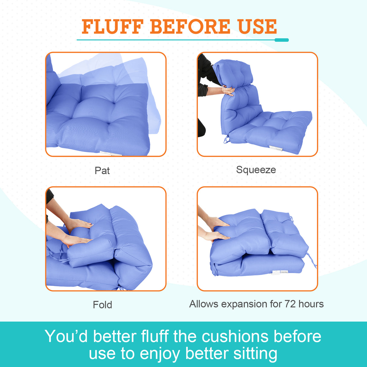 Tufted Outdoor/Indoor High Back Patio Chair Cushion, 2 Pack, 46'' x 22''