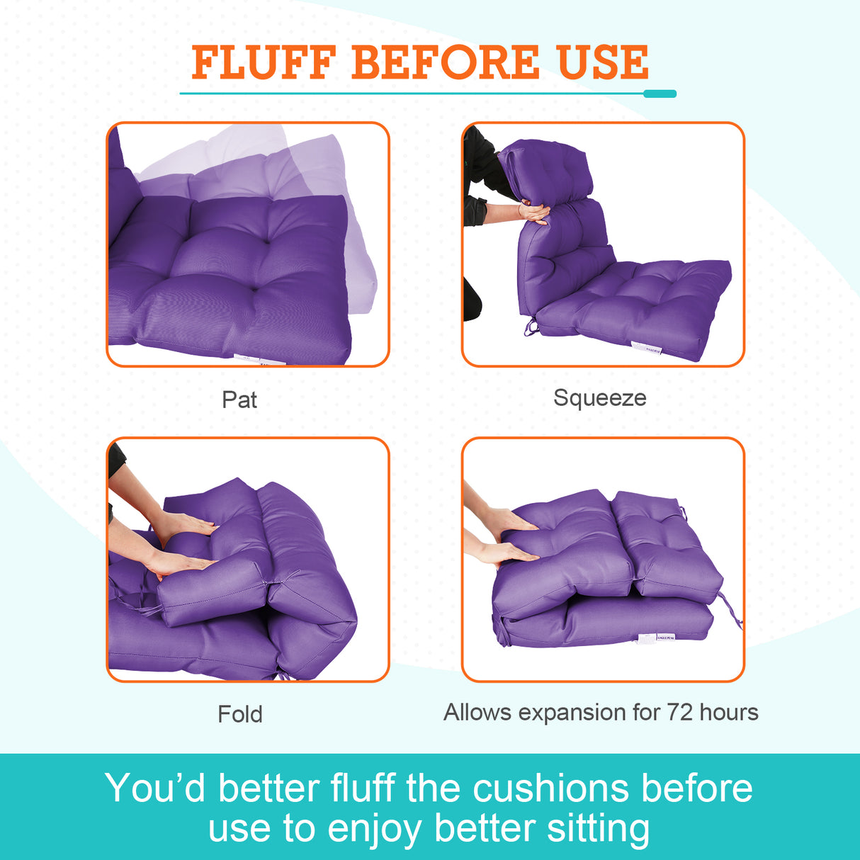 Tufted Outdoor/Indoor High Back Patio Chair Cushion, 2 Pack, 46'' x 22''