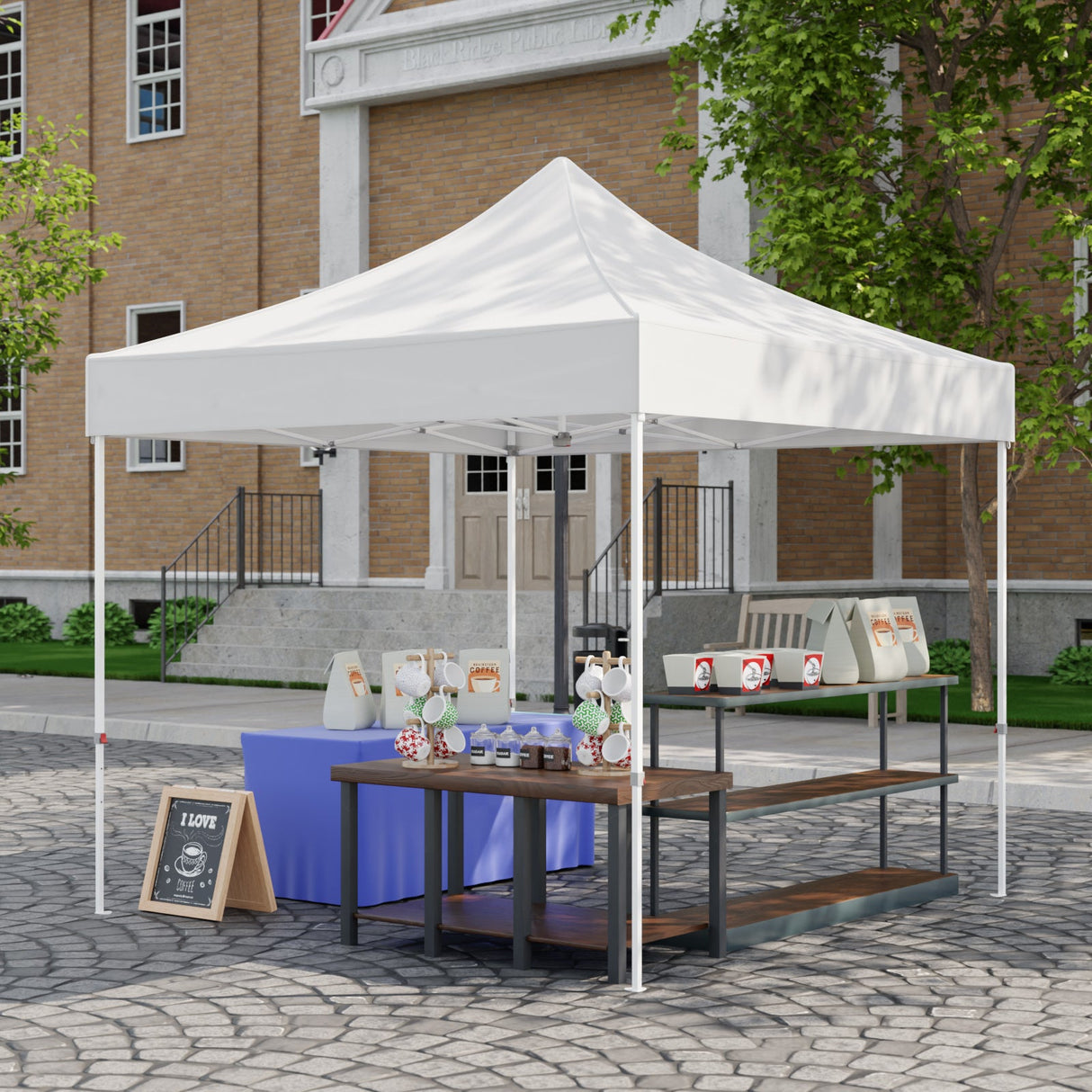 10x10 Commercial Canopy with High Peak, White - Eagle Peak Custom Canopy Tent