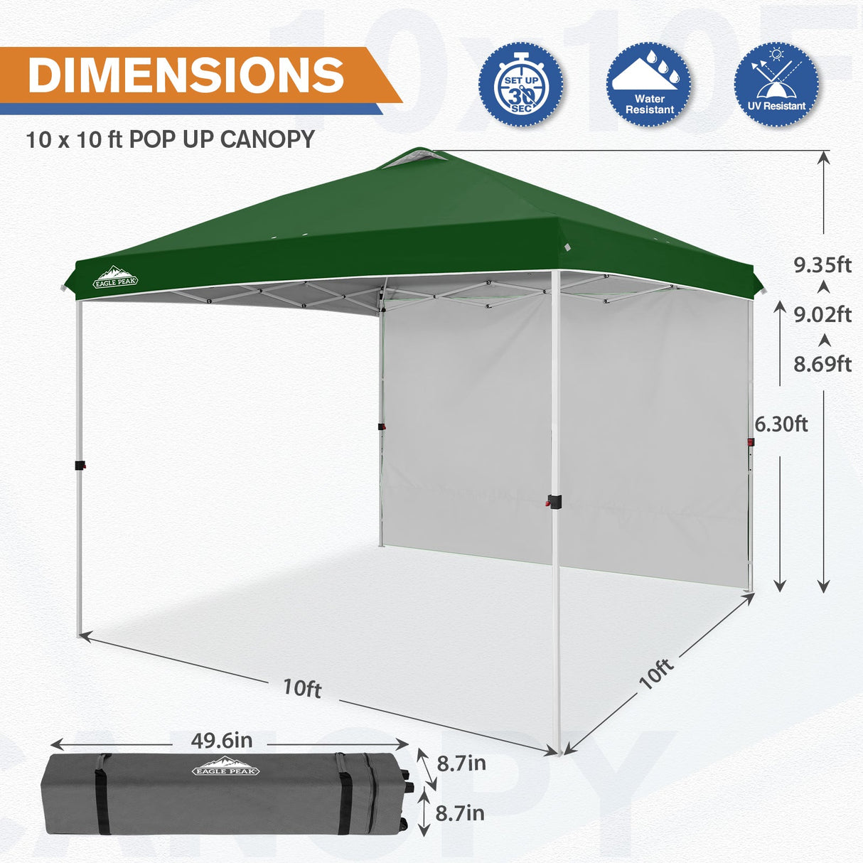10x10 Commercial Pop up Canopy with 1 Sidewall - Eagle Peak Custom Canopy Tent