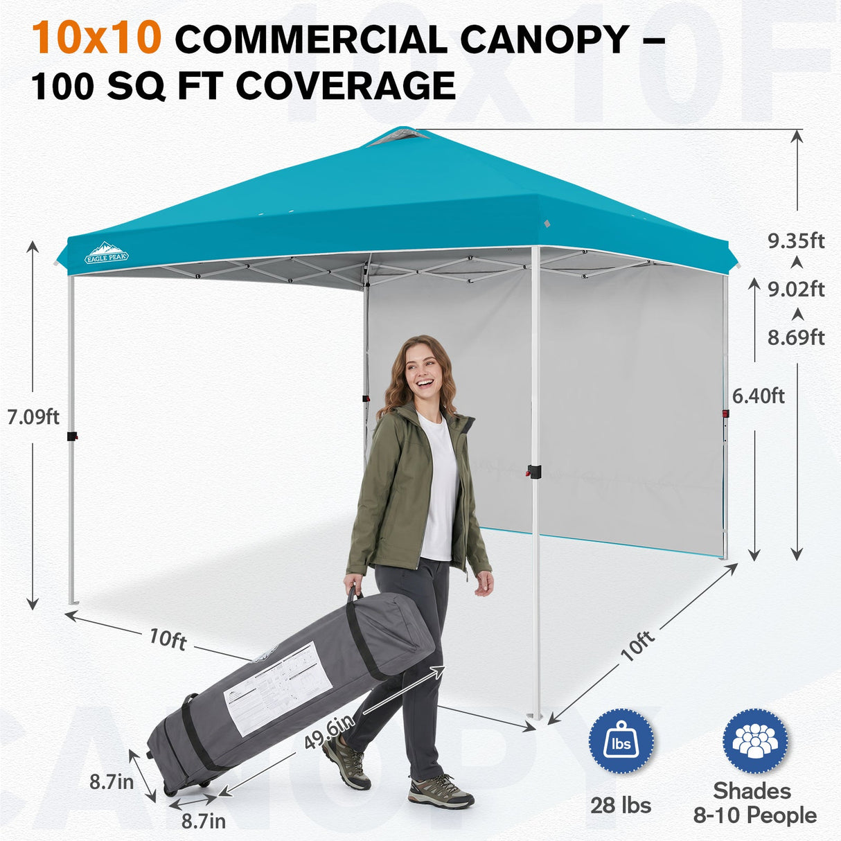 10x10 Commercial Pop up Canopy with 1 Sidewall - Eagle Peak®