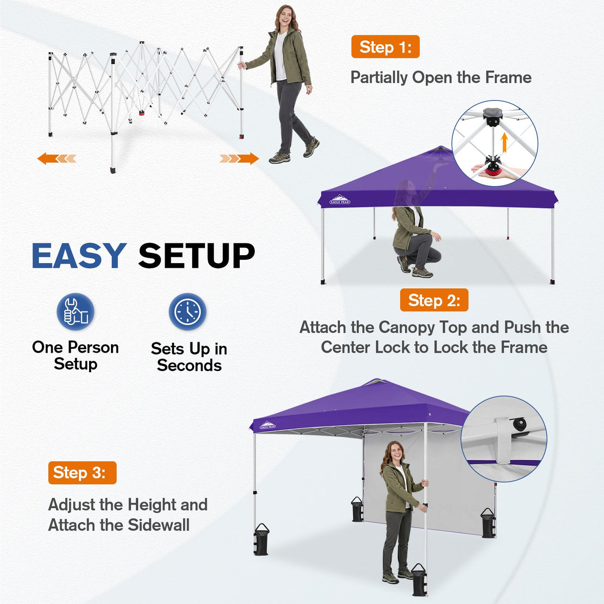 10x10 Commercial Pop up Canopy with 1 Sidewall - Eagle Peak®