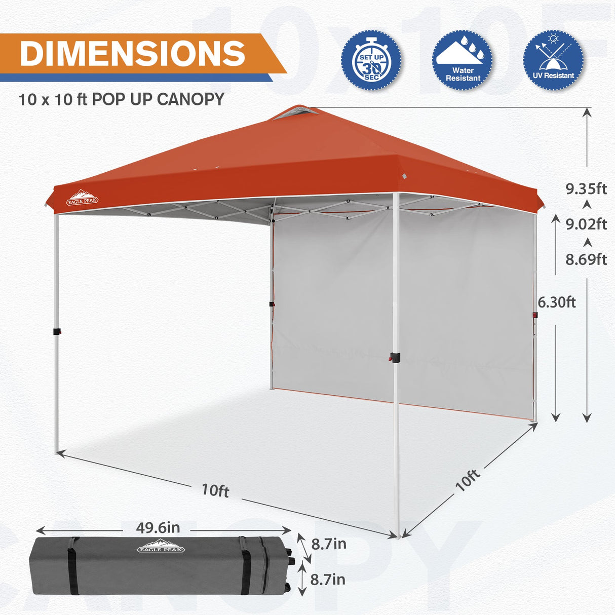 10x10 Commercial Pop up Canopy with 1 Sidewall - Eagle Peak Custom Canopy Tent