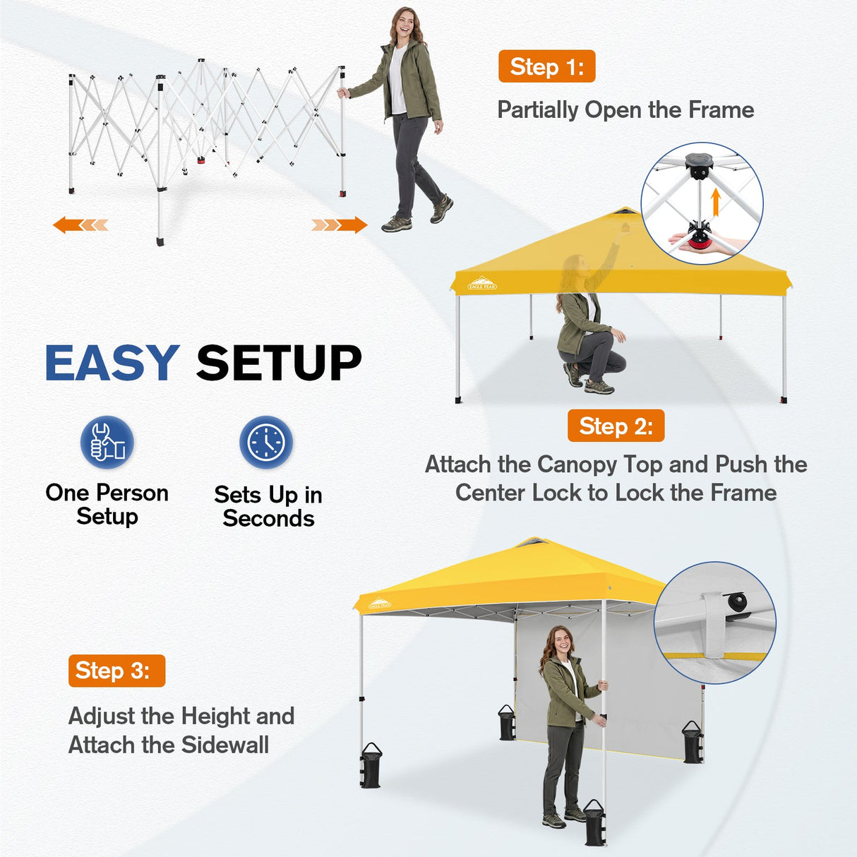 10x10 Commercial Pop up Canopy with 1 Sidewall - Eagle Peak®