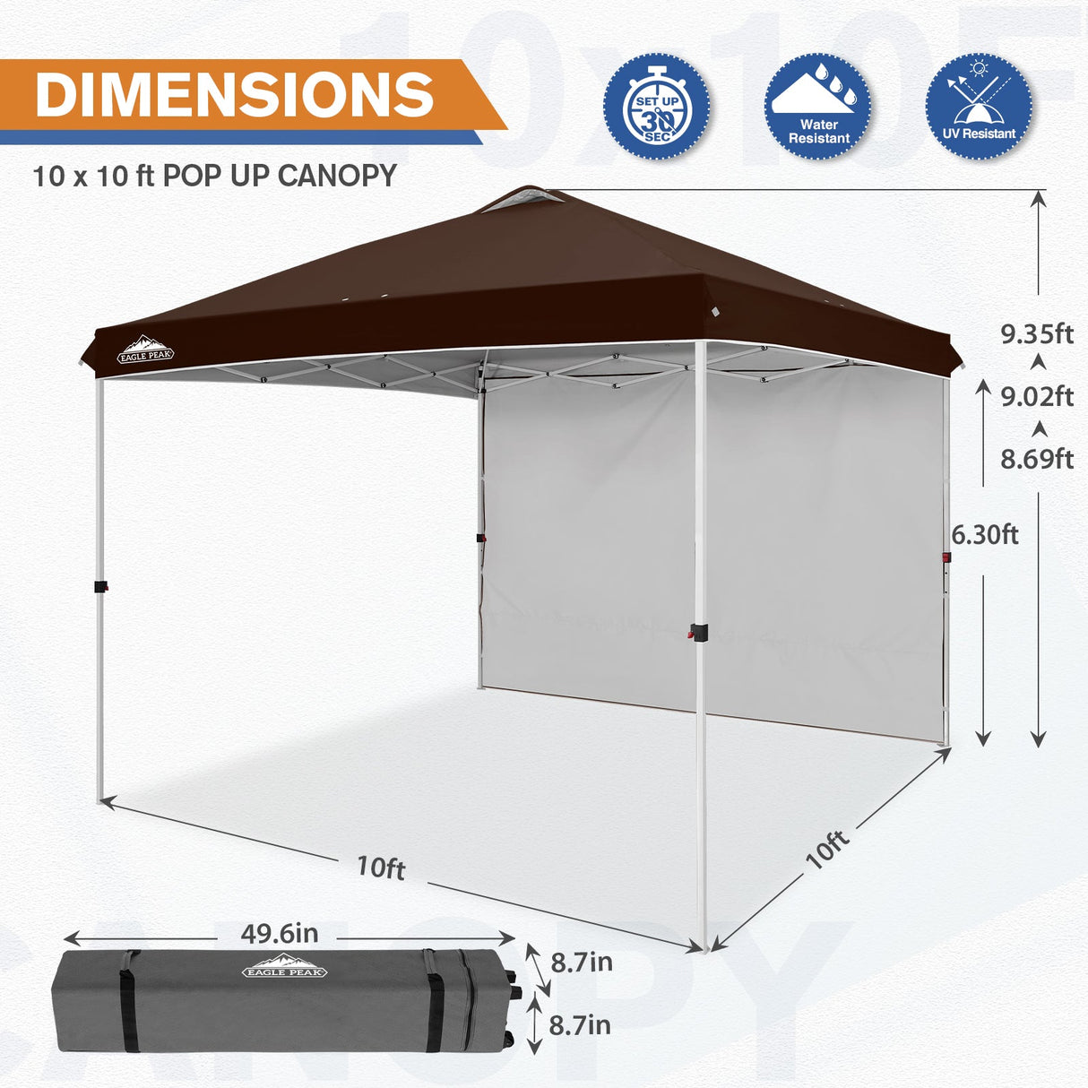 10x10 Commercial Pop up Canopy with 1 Sidewall - Eagle Peak Custom Canopy Tent