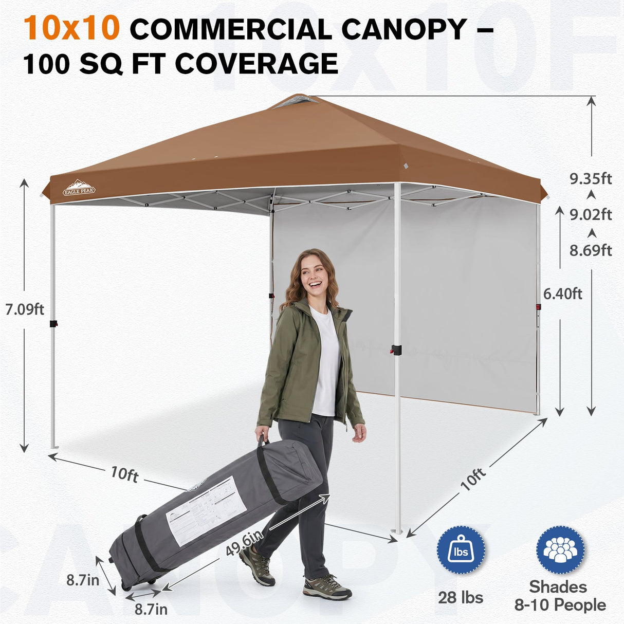 10x10 Commercial Pop up Canopy with 1 Sidewall - Eagle Peak®