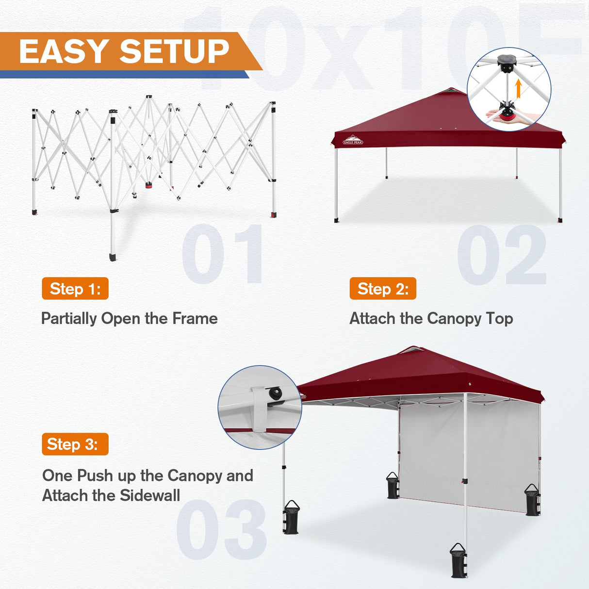 10x10 Commercial Pop up Canopy with 1 Sidewall - Eagle Peak Custom Canopy Tent