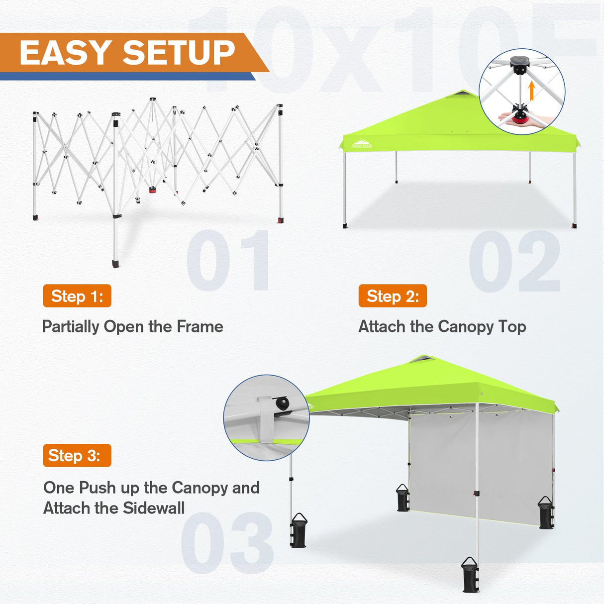 10x10 Commercial Pop up Canopy with 1 Sidewall - Eagle Peak Custom Canopy Tent