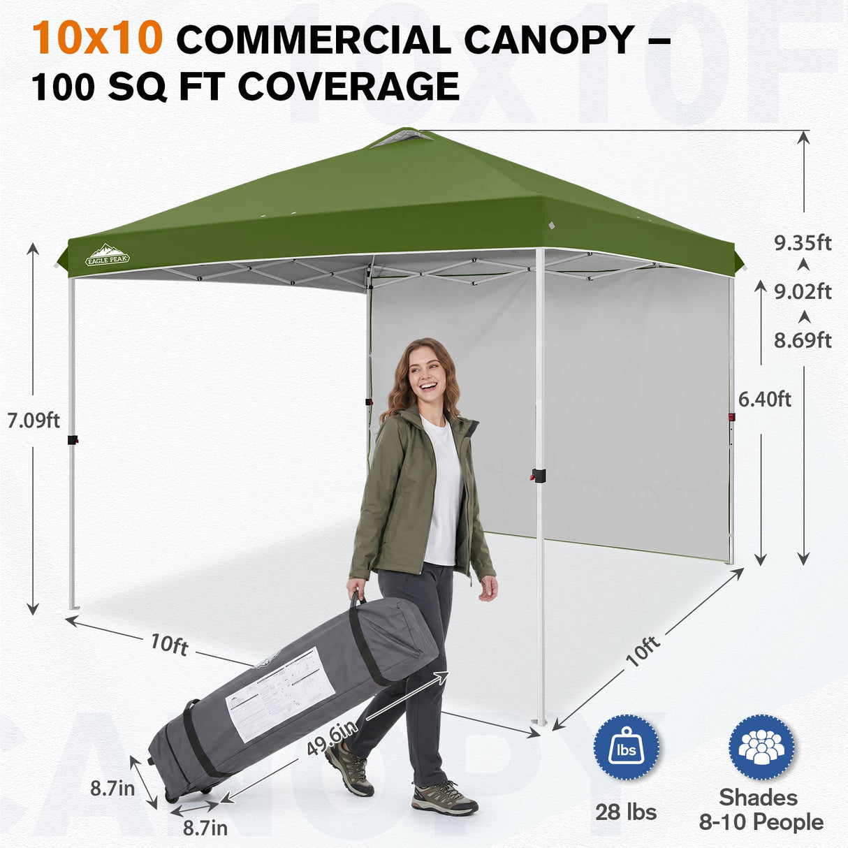 10x10 Commercial Pop up Canopy with 1 Sidewall - Eagle Peak®
