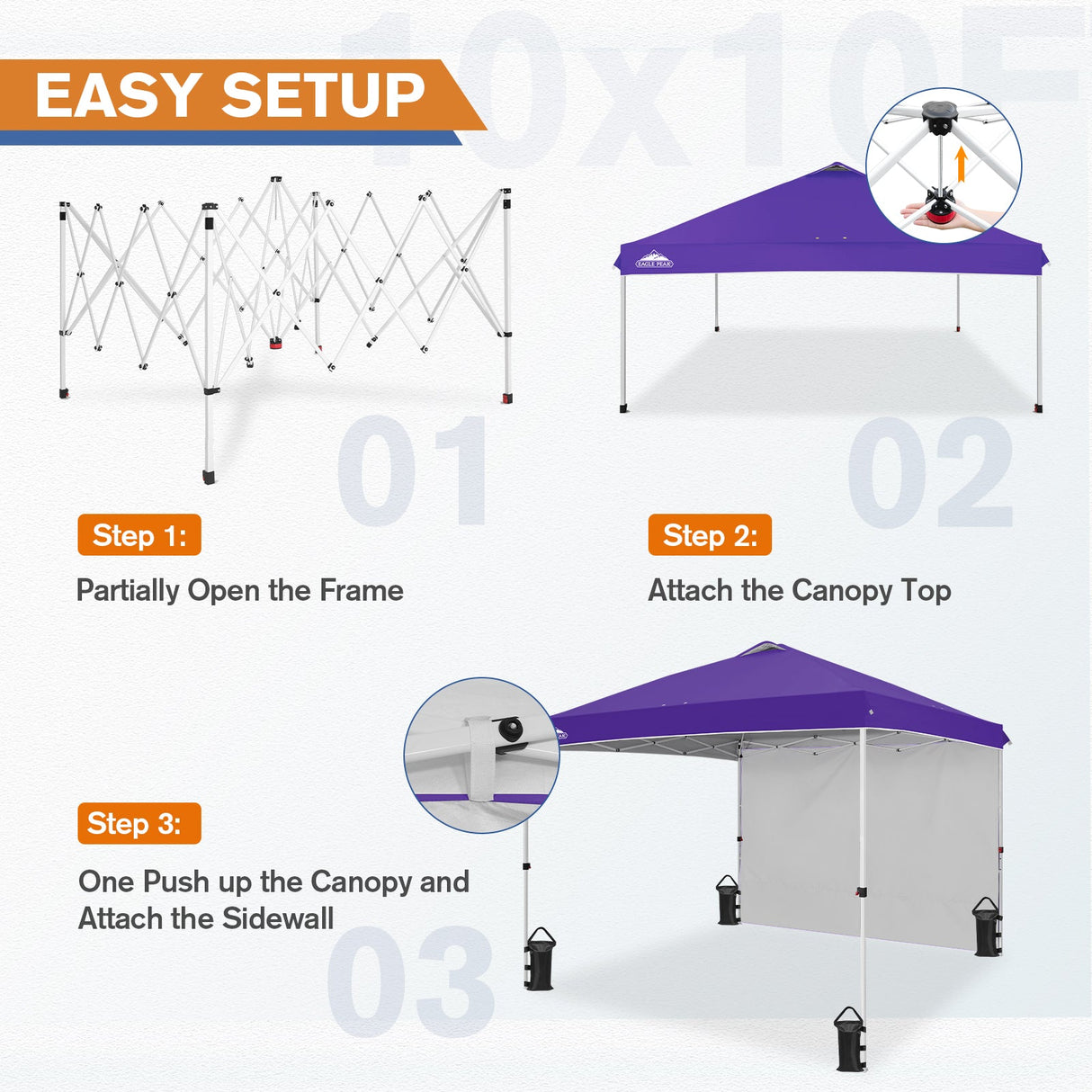 10x10 Commercial Pop up Canopy with 1 Sidewall - Eagle Peak Custom Canopy Tent