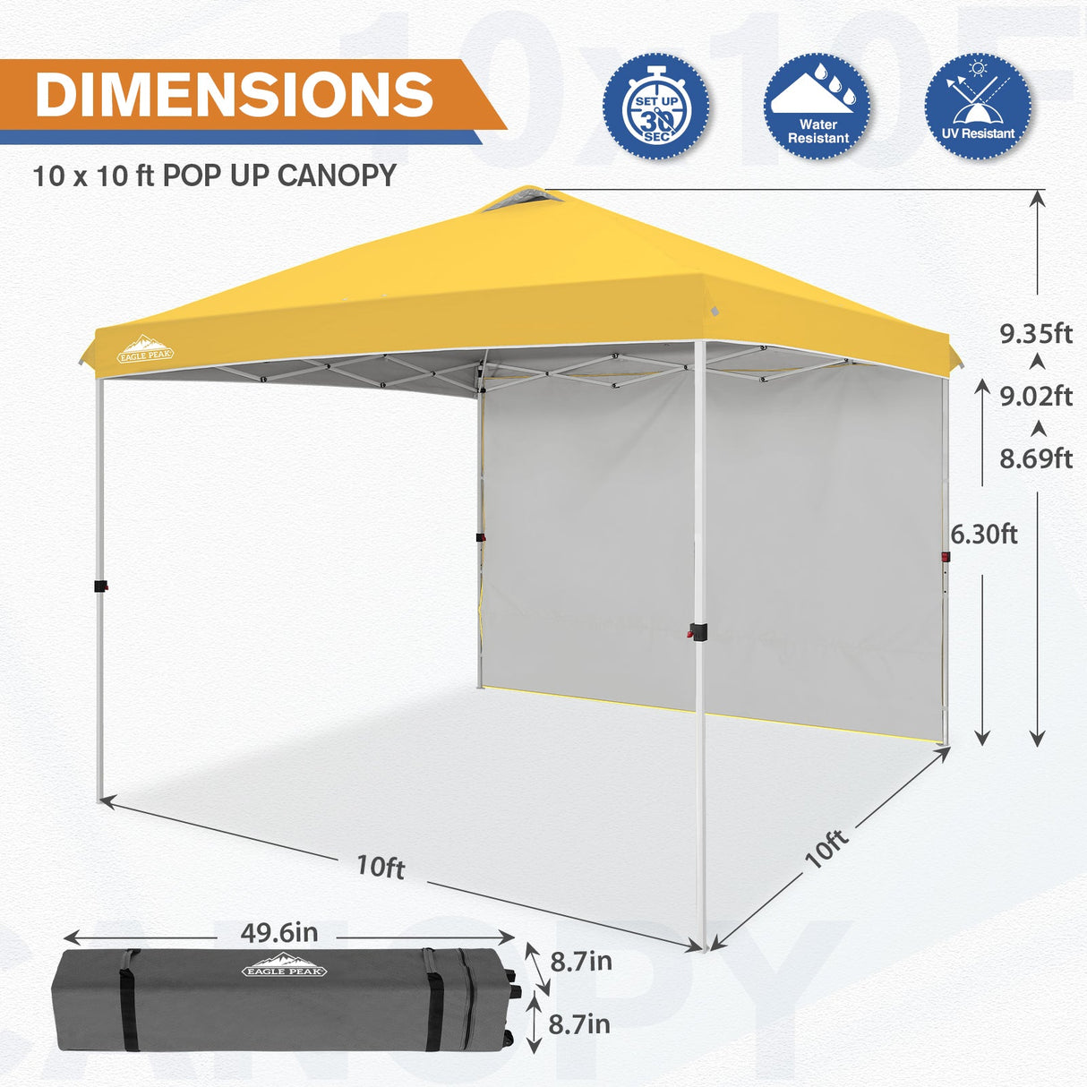 10x10 Commercial Pop up Canopy with 1 Sidewall - Eagle Peak Custom Canopy Tent