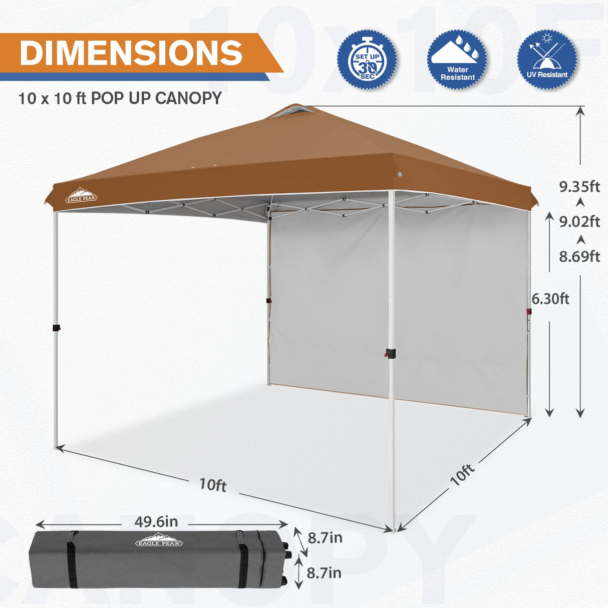 10x10 Commercial Pop up Canopy with 1 Sidewall - Eagle Peak Custom Canopy Tent