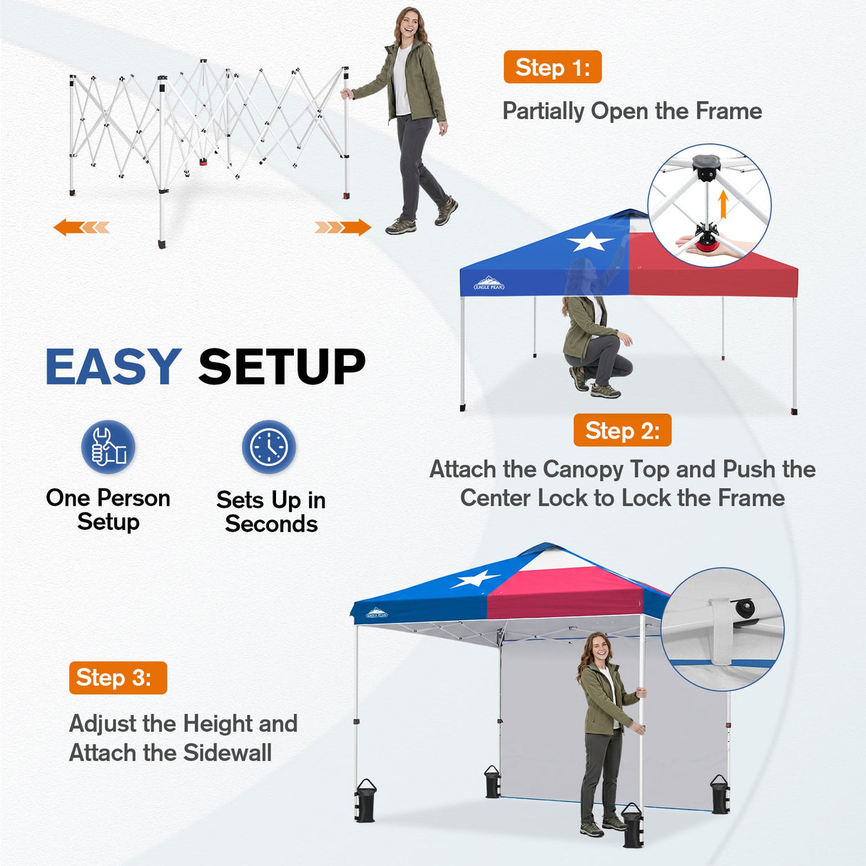 10x10 Commercial Pop up Canopy with 1 Sidewall - Eagle Peak®