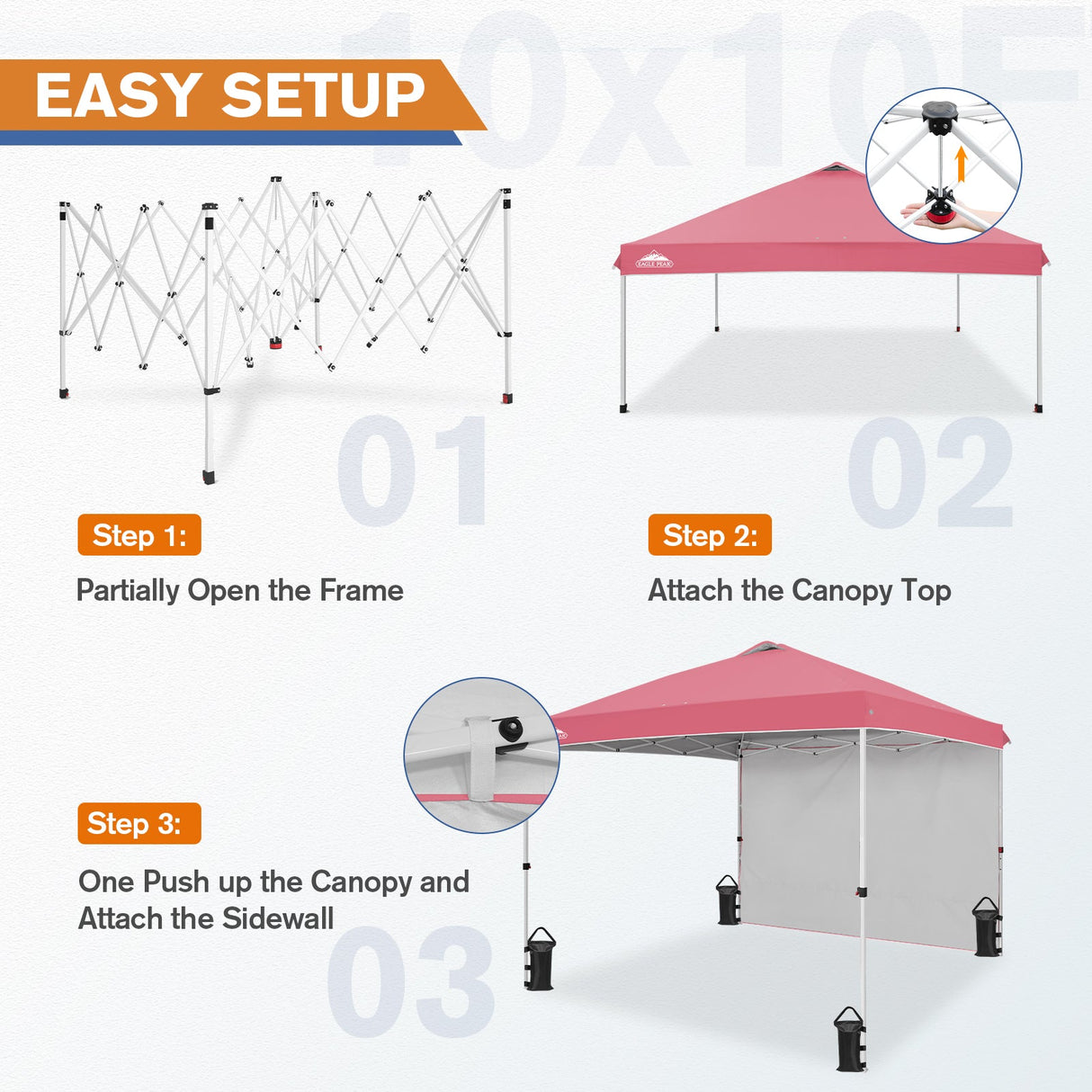 10x10 Commercial Pop up Canopy with 1 Sidewall - Eagle Peak Custom Canopy Tent