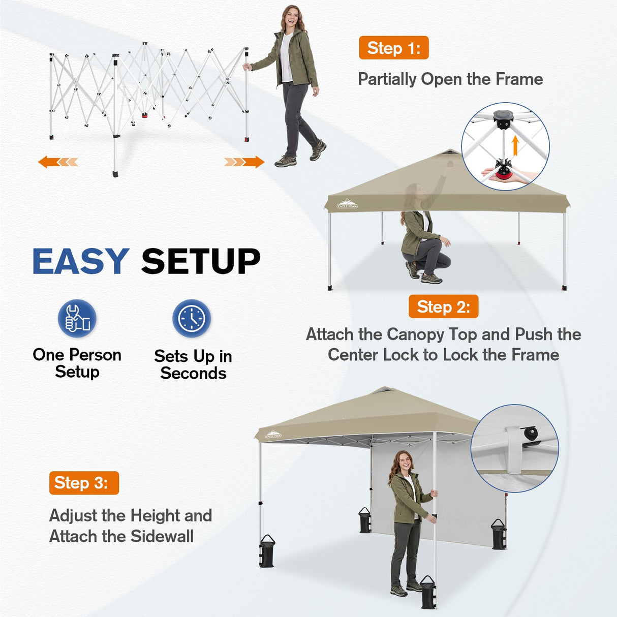 10x10 Commercial Pop up Canopy with 1 Sidewall - Eagle Peak®