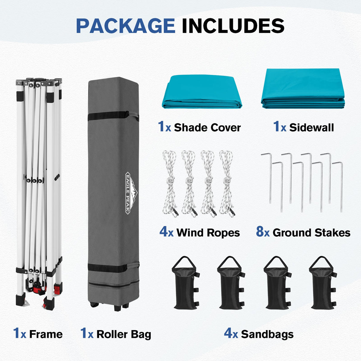 10x10 Commercial Pop up Canopy with 1 Sidewall - Eagle Peak®
