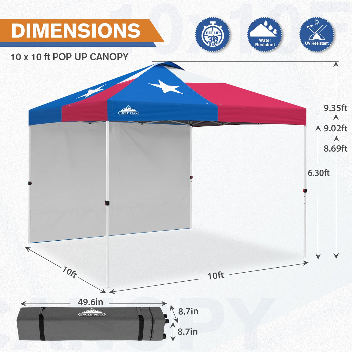 10x10 Commercial Pop up Canopy with 1 Sidewall - Eagle Peak Custom Canopy Tent
