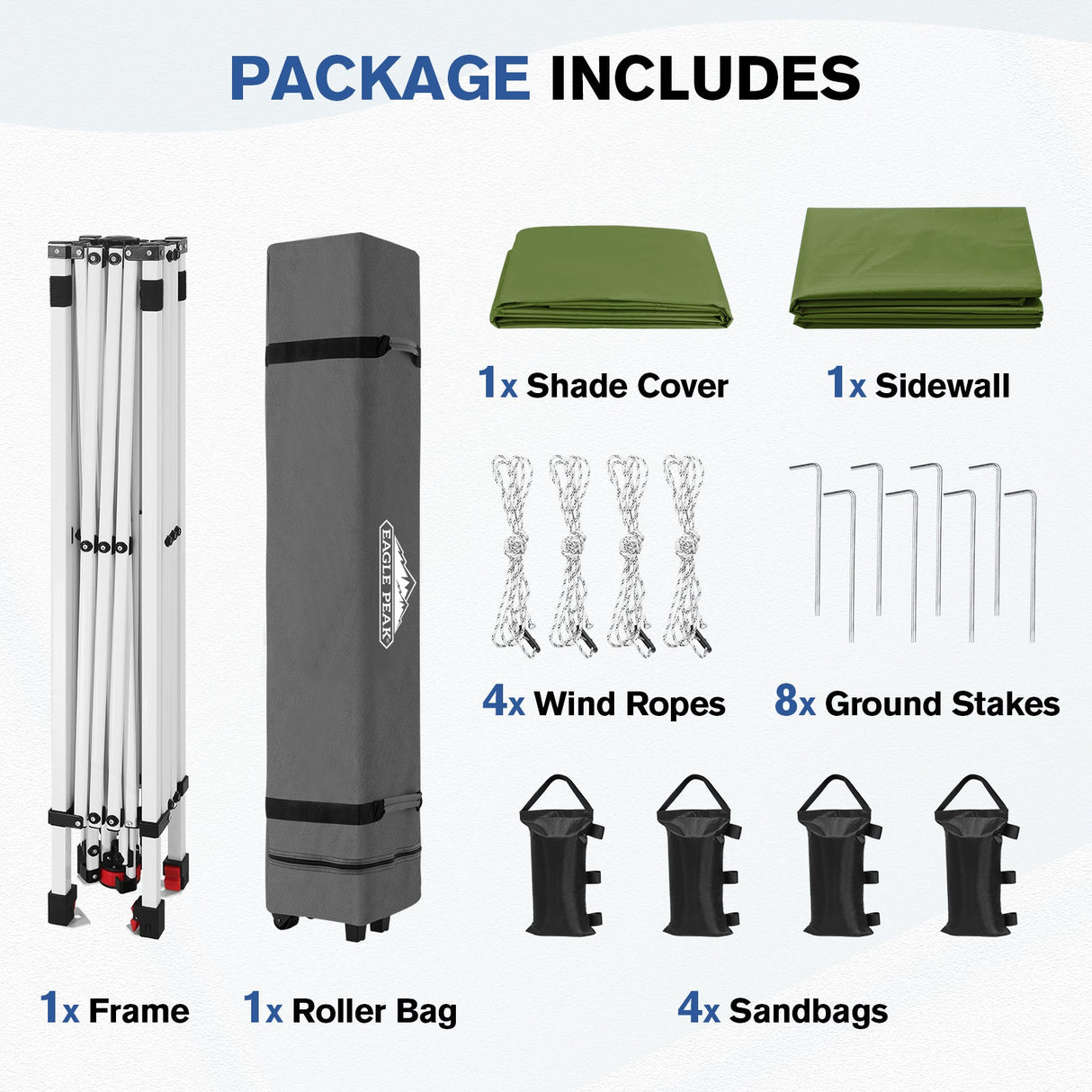 10x10 Commercial Pop up Canopy with 1 Sidewall - Eagle Peak®