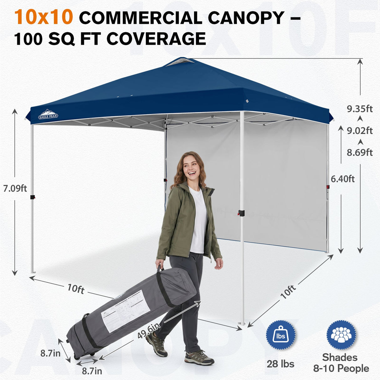 10x10 Commercial Pop up Canopy with 1 Sidewall - Eagle Peak®