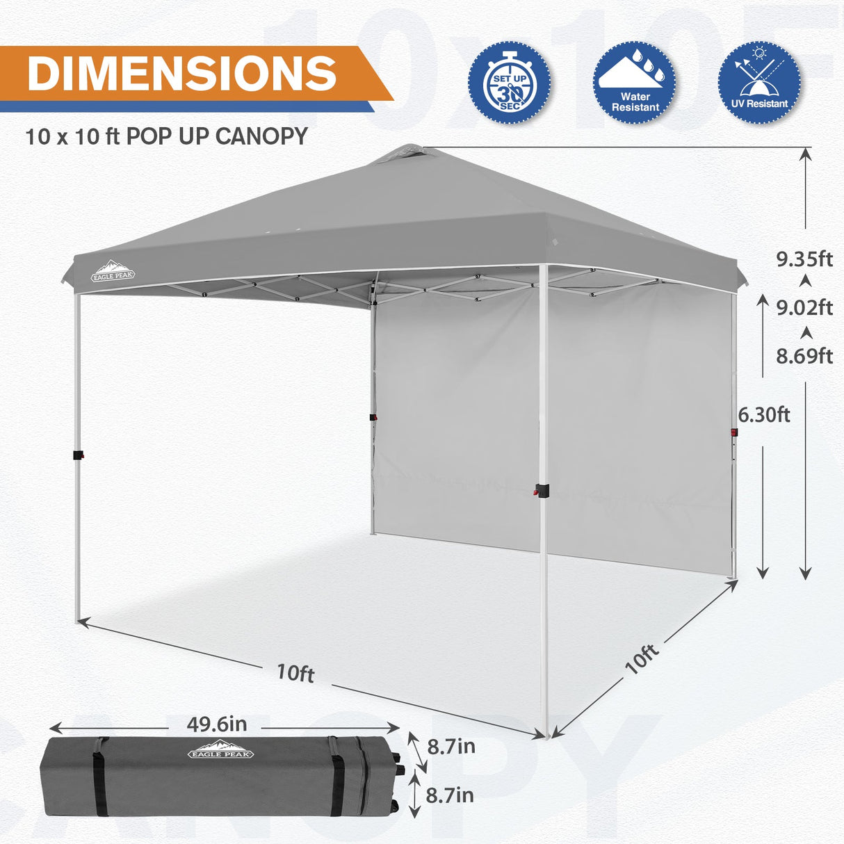 10x10 Commercial Pop up Canopy with 1 Sidewall - Eagle Peak Custom Canopy Tent