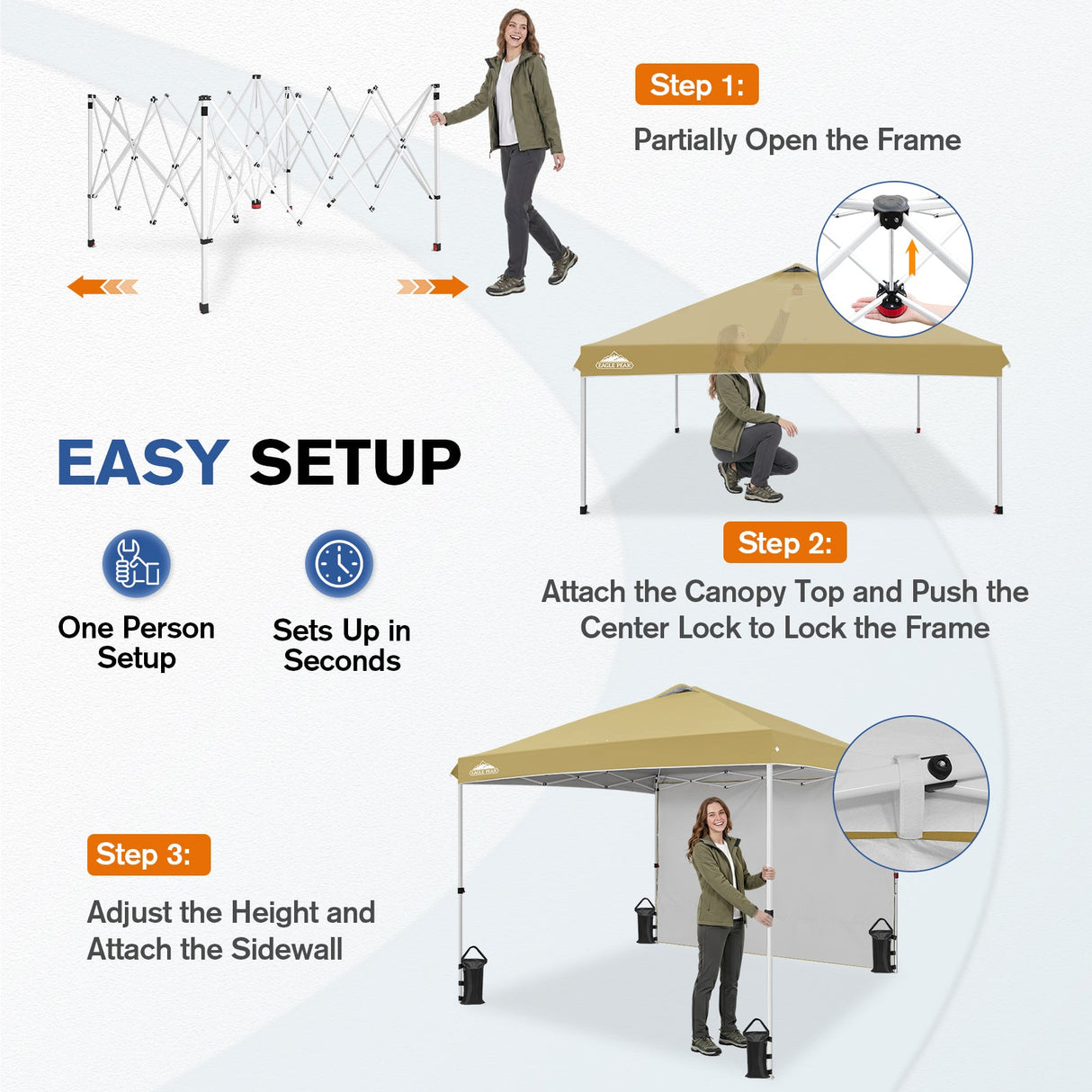 10x10 Commercial Pop up Canopy with 1 Sidewall - Eagle Peak®