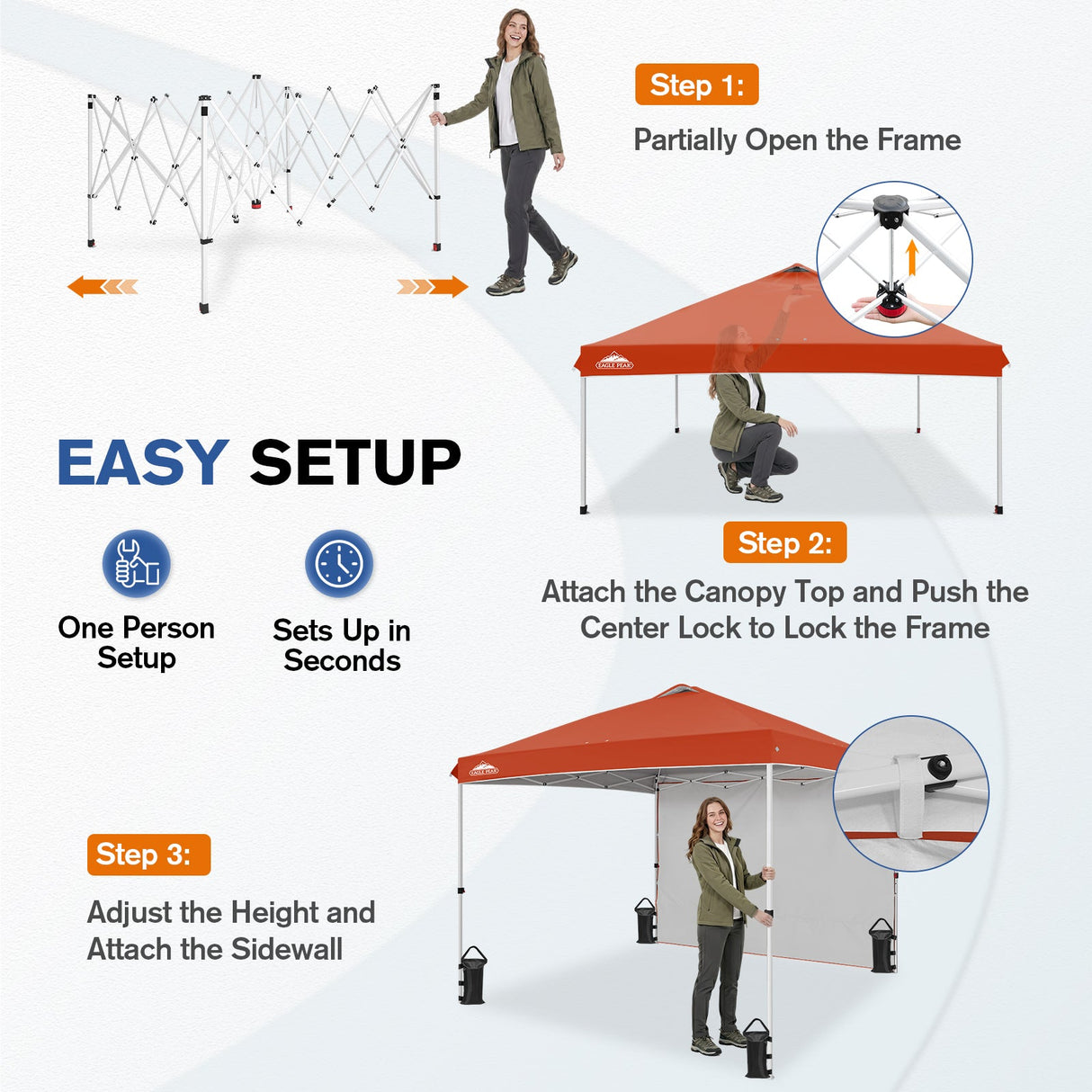 10x10 Commercial Pop up Canopy with 1 Sidewall - Eagle Peak®