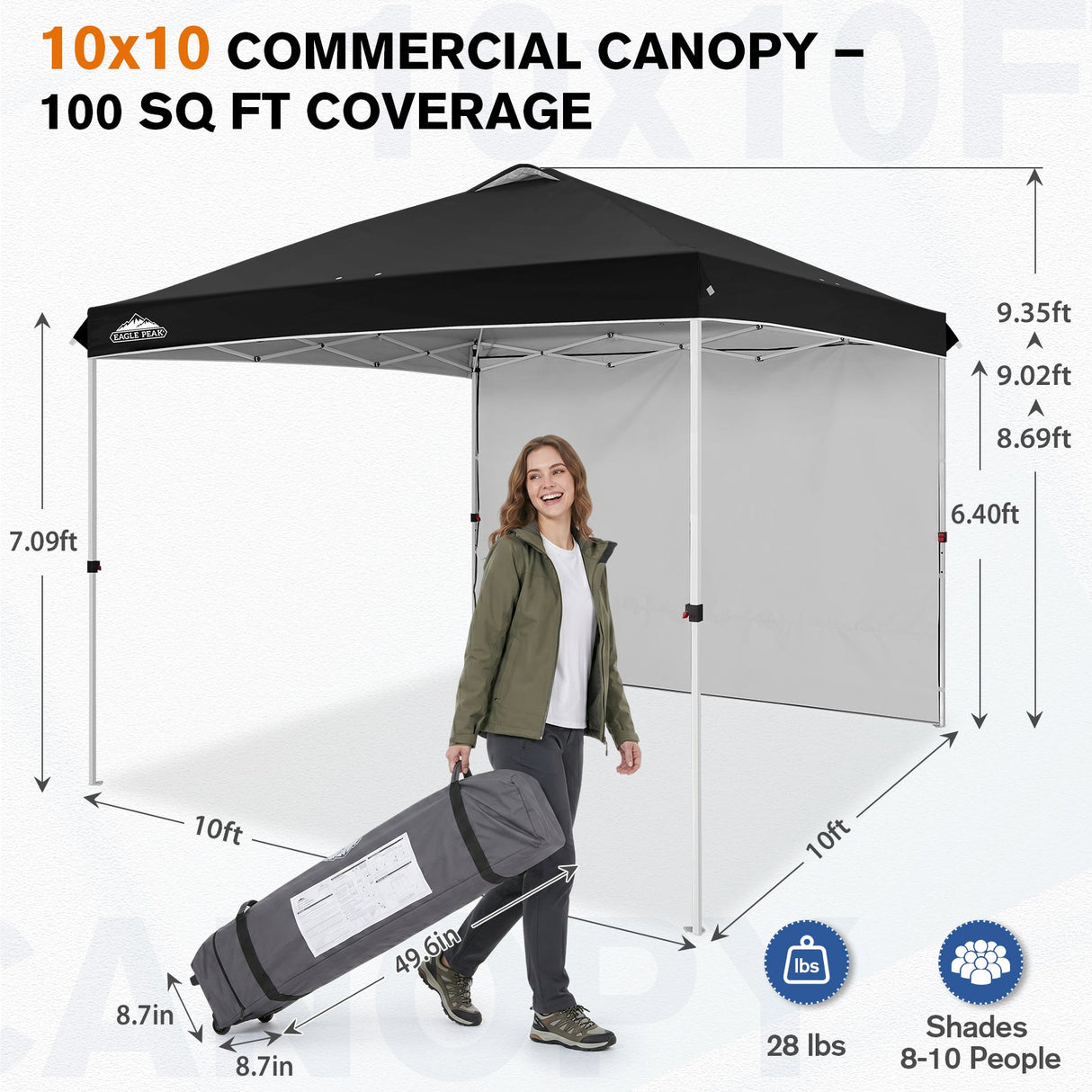 10x10 Commercial Pop up Canopy with 1 Sidewall - Eagle Peak®