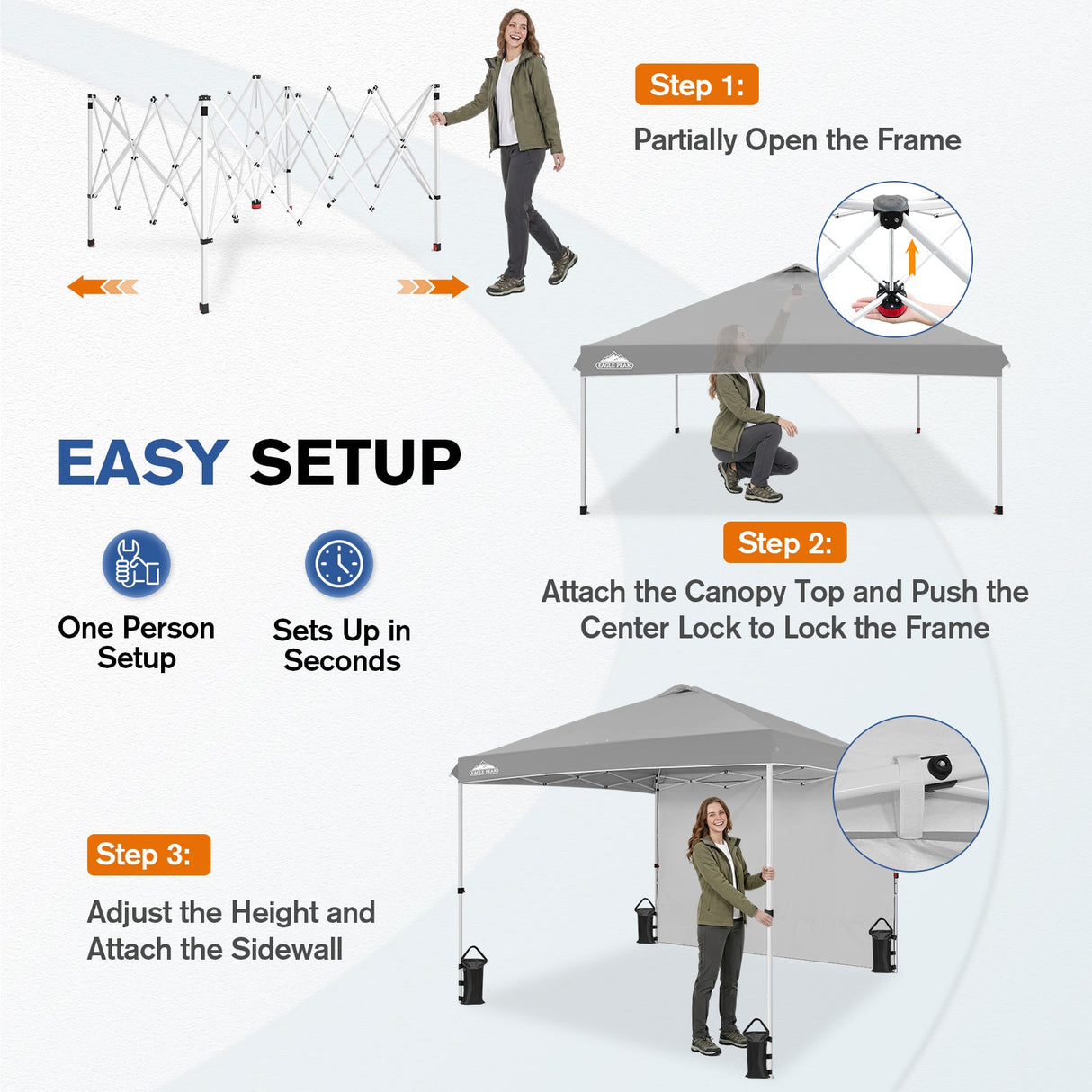 10x10 Commercial Pop up Canopy with 1 Sidewall - Eagle Peak®