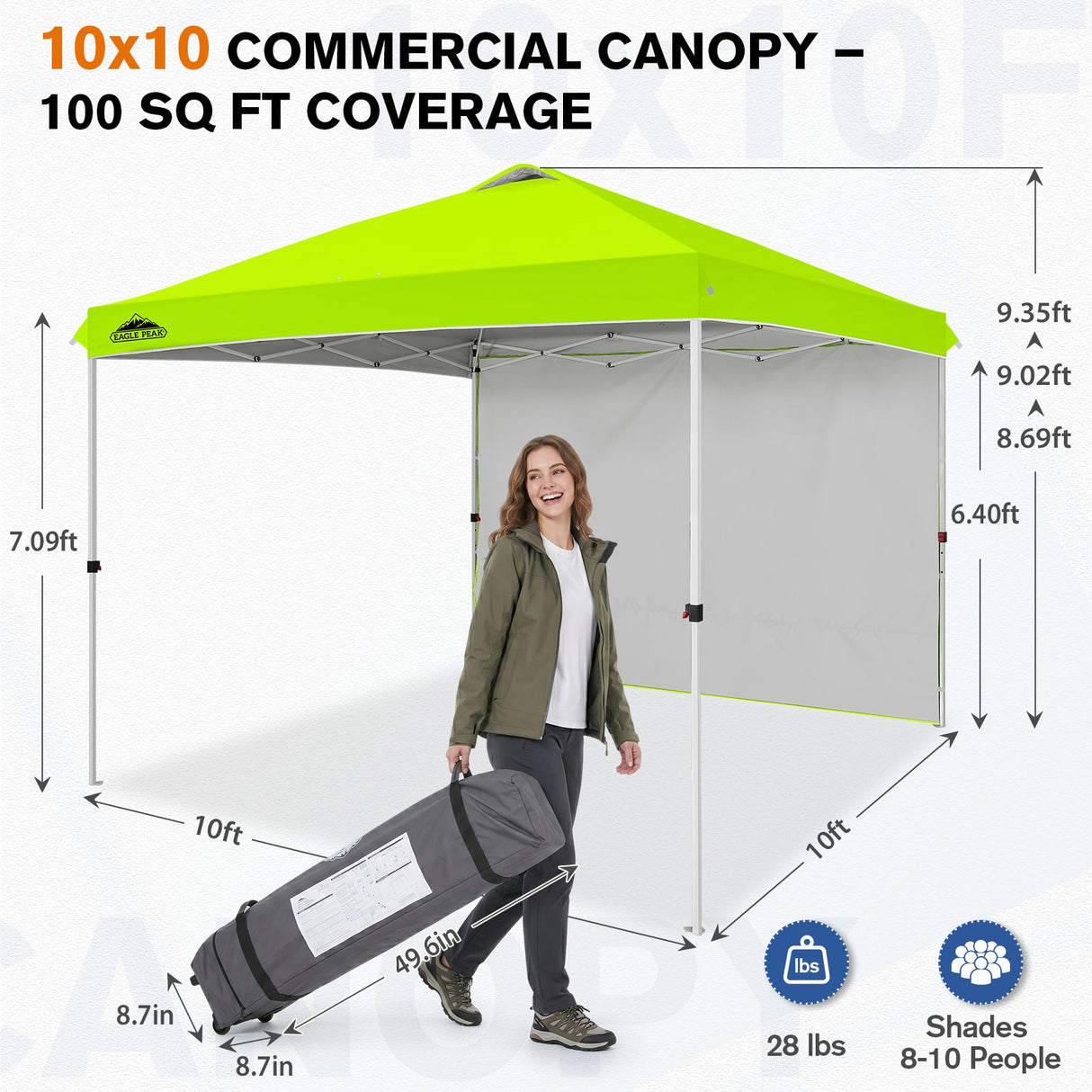 10x10 Commercial Pop up Canopy with 1 Sidewall - Eagle Peak®