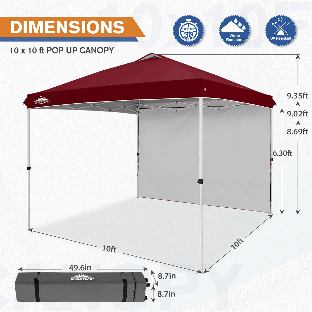 10x10 Commercial Pop up Canopy with 1 Sidewall - Eagle Peak Custom Canopy Tent
