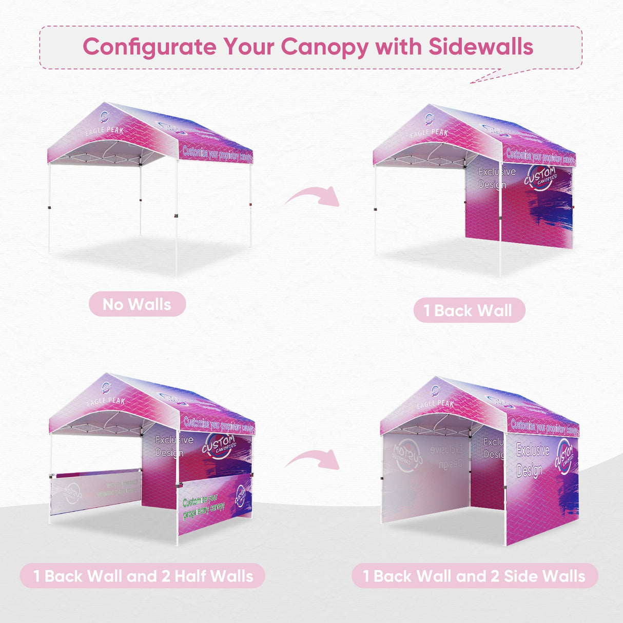 10x10 Custom Commercial Canopy with Gable Roof, CLICK TO CONFIGURE - Package Prices Start at $489.99 - Eagle Peak Custom Canopy Tent