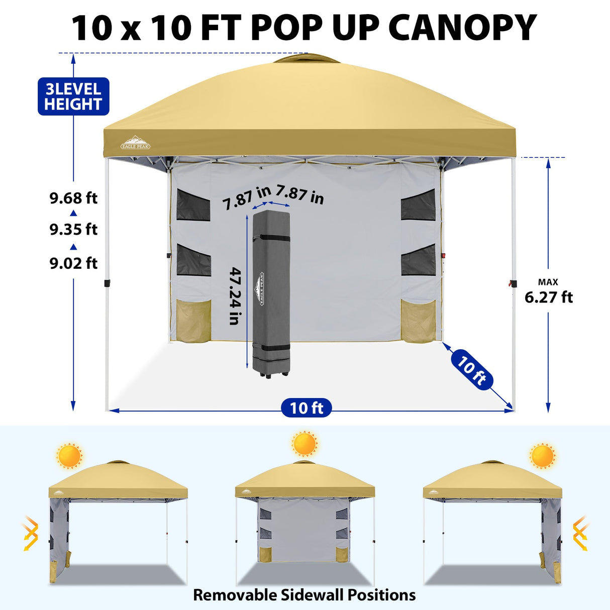 10x10 ft Pop Up Canopy Tent with Sidewall - Eagle Peak®