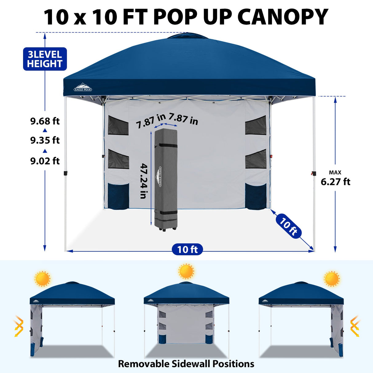 10x10 ft Pop Up Canopy Tent with Sidewall - Eagle Peak®