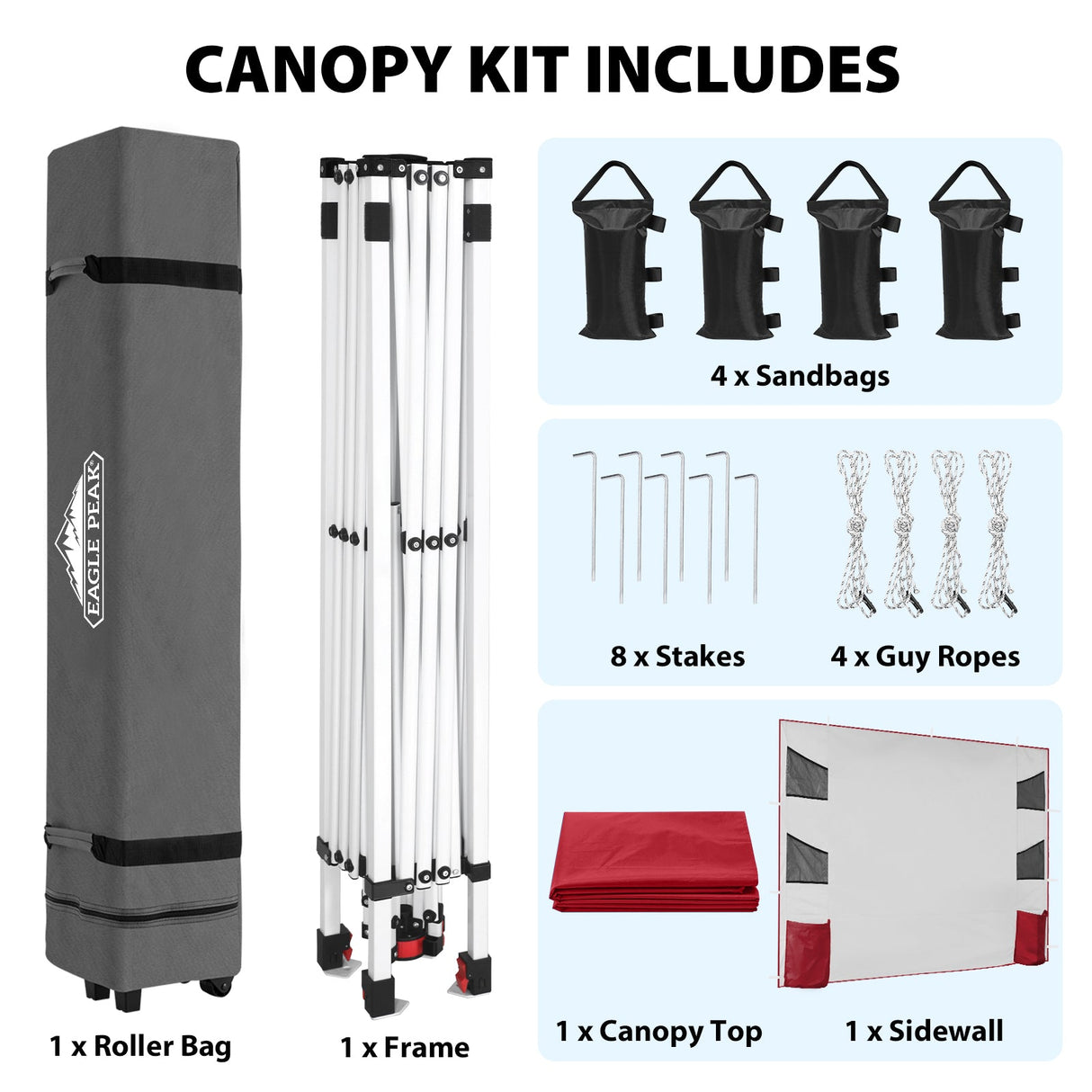 10x10 ft Pop Up Canopy Tent with Sidewall - Eagle Peak®