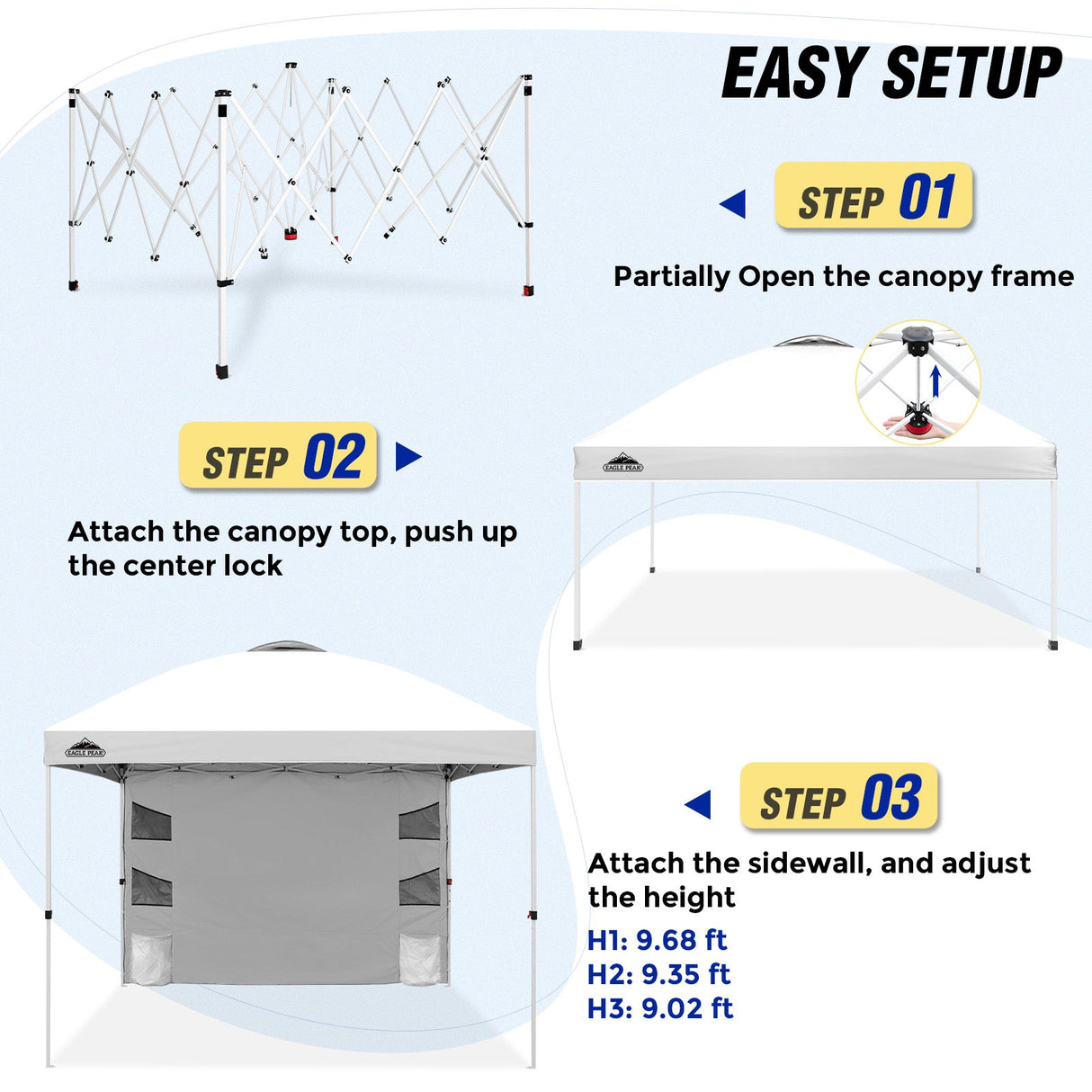 10x10 ft Pop Up Canopy Tent with Sidewall - Eagle Peak Custom Canopy Tent