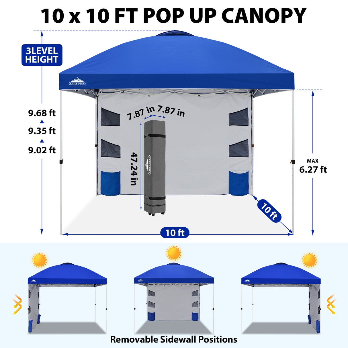 10x10 ft Pop Up Canopy Tent with Sidewall - Eagle Peak®