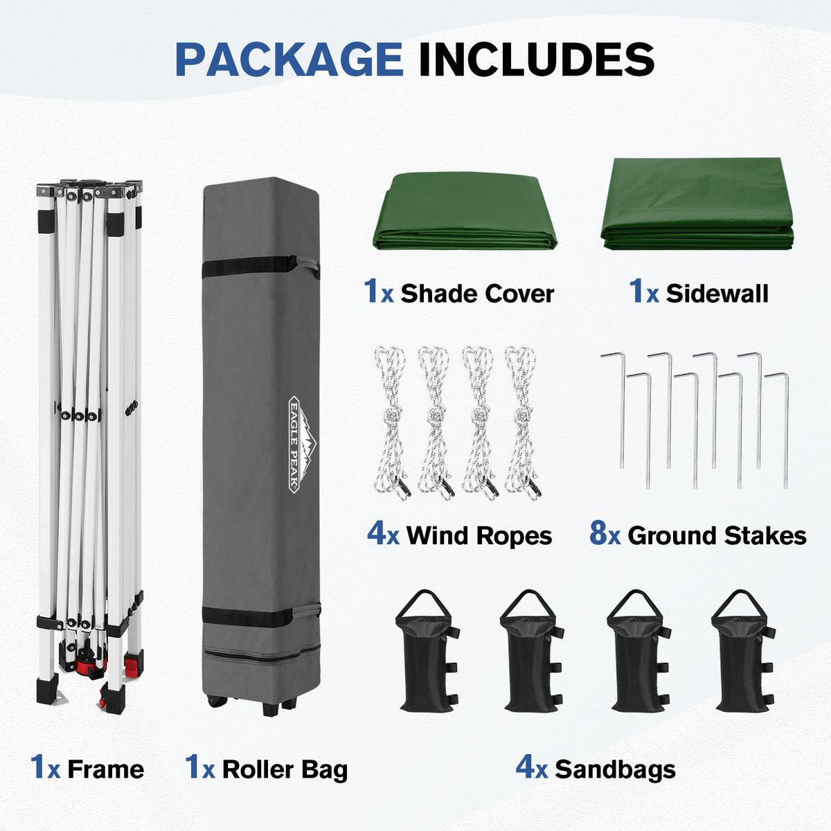 10x10 Pop Up Canopy Tent with 1 Sidewall - Eagle Peak®