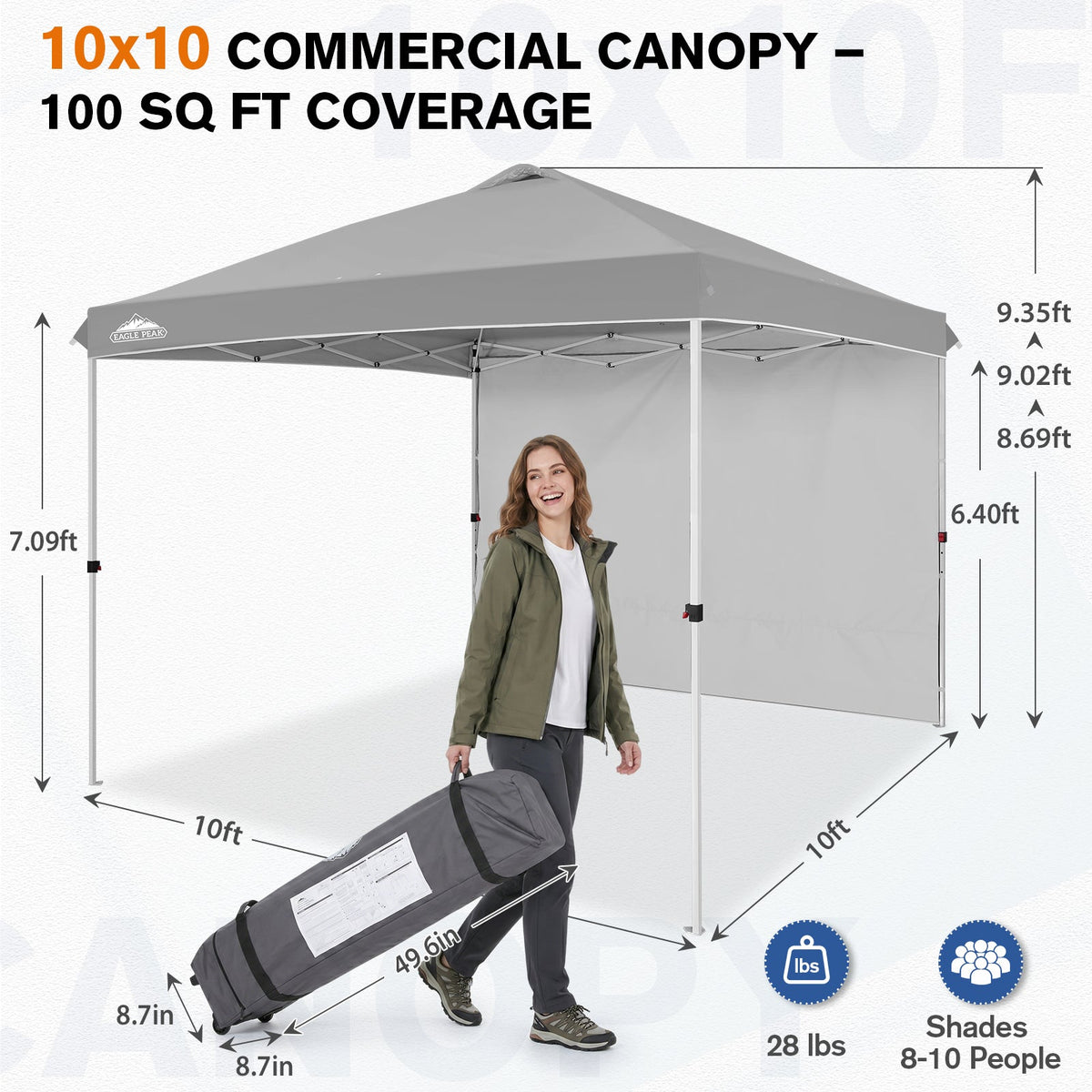 10x10 Pop Up Canopy Tent with 1 Sidewall - Eagle Peak®