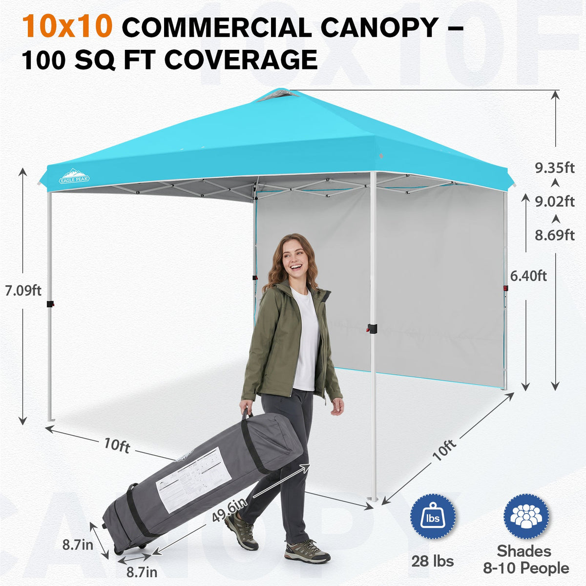10x10 Pop Up Canopy Tent with 1 Sidewall - Eagle Peak®