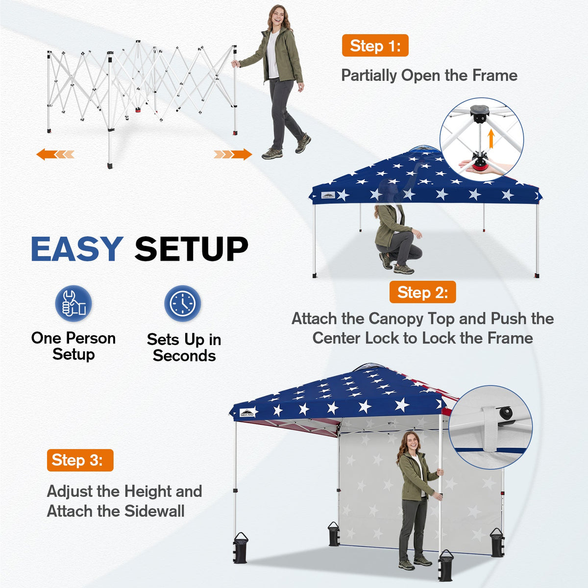 10x10 Pop Up Canopy Tent with 1 Sidewall - Eagle Peak®