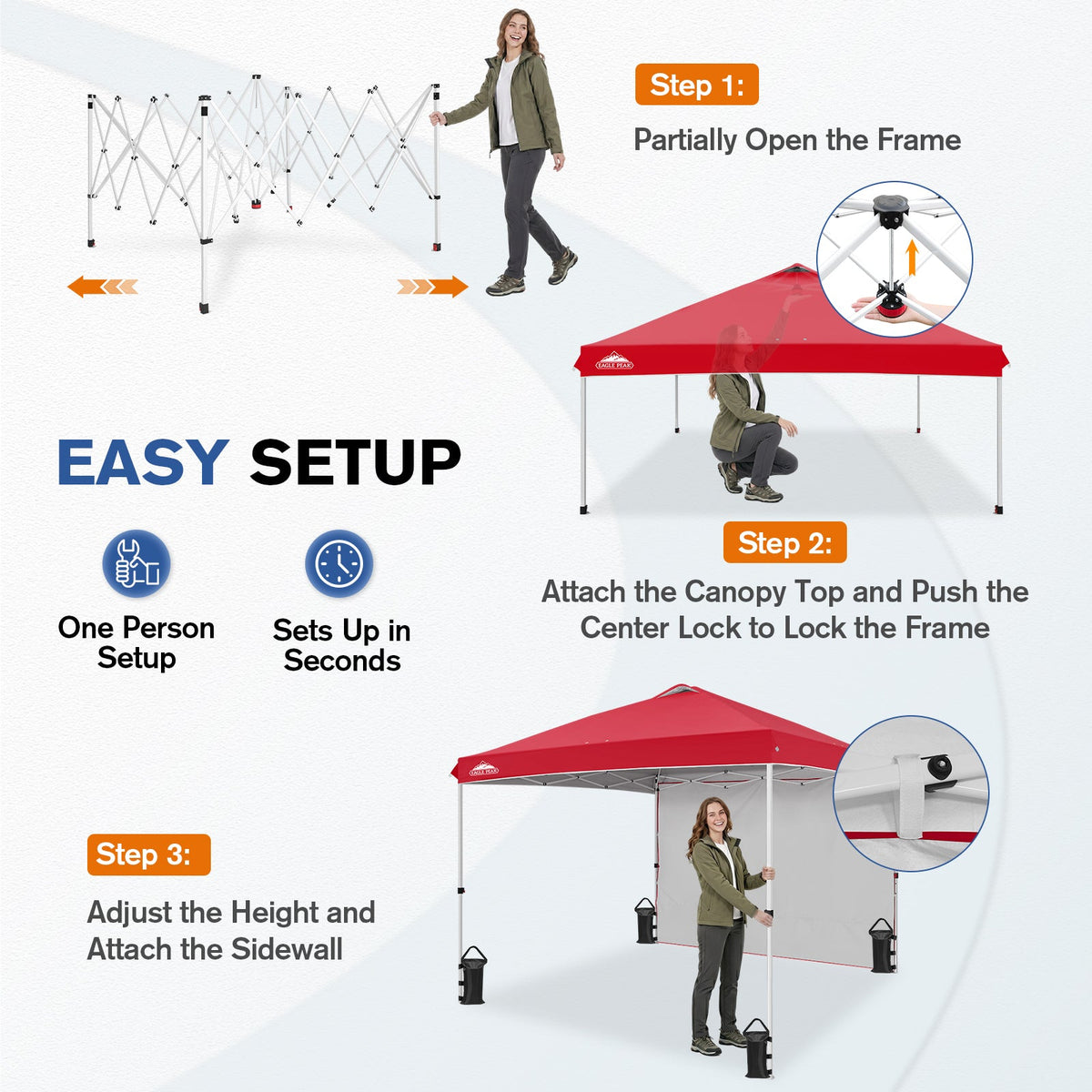 10x10 Pop Up Canopy Tent with 1 Sidewall - Eagle Peak®