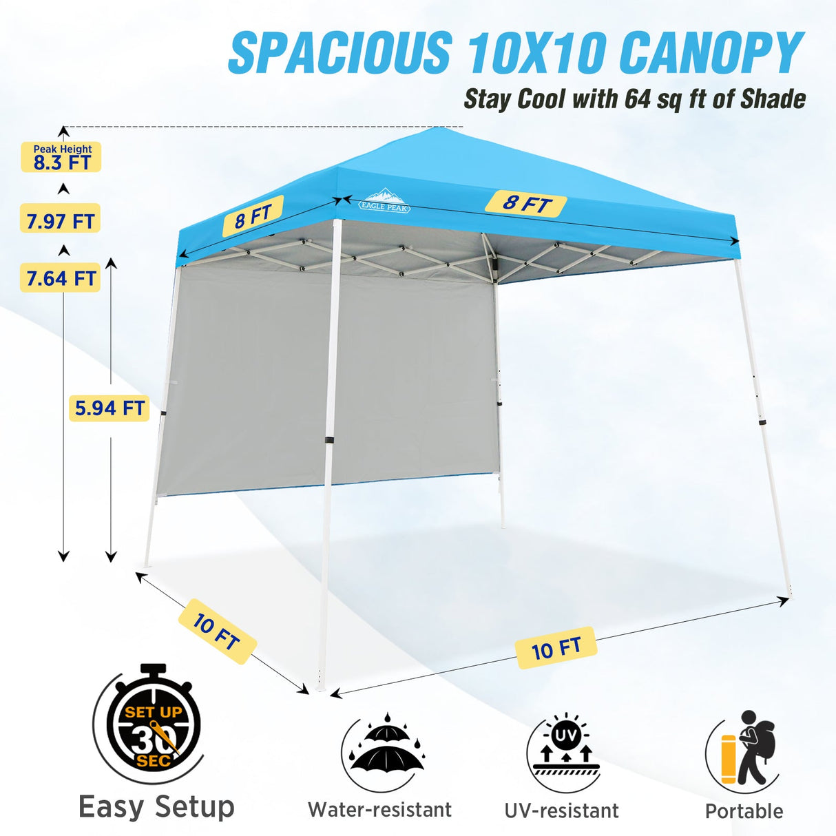 10x10 Pop Up Canopy Tent with Wall Panel, 10x10 Base 8x8 Top - Eagle Peak Custom Canopy Tent