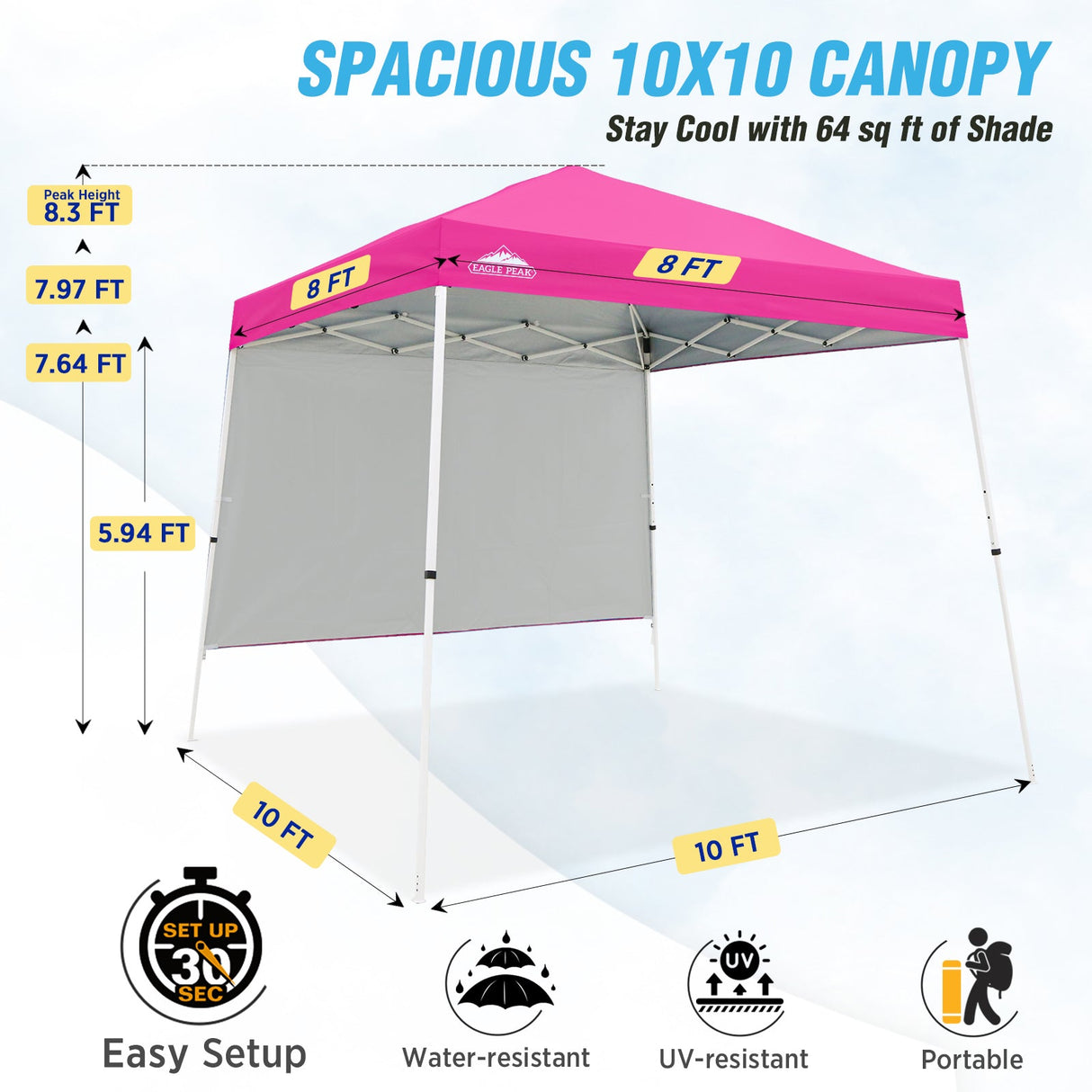 10x10 Pop Up Canopy Tent with Wall Panel, 10x10 Base 8x8 Top - Eagle Peak Custom Canopy Tent